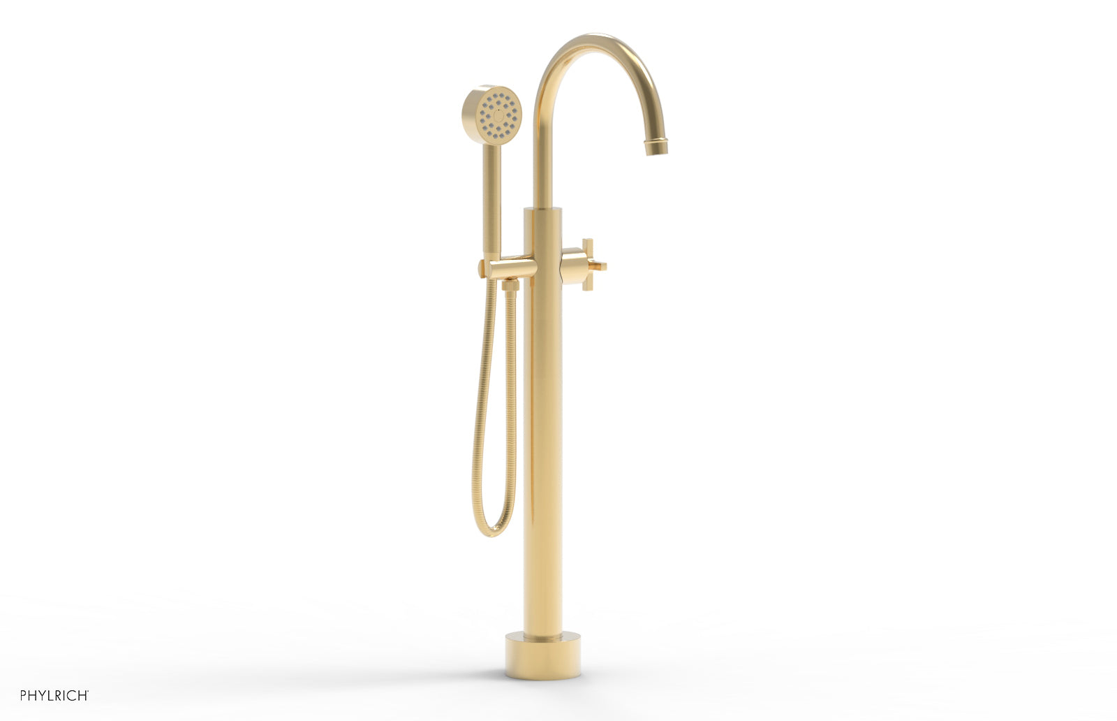 HEX MODERN Low Floor Mount Tub Filler with Cross Handle & Hand Shower - Model 501 46 03 | Perfect for Modern Bathroom Renovations and Spa-Like Shower Experiences
