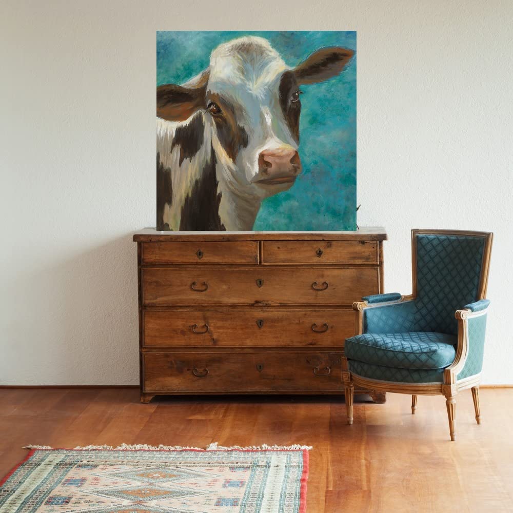 Liz Jardine Blue Cow Canvas Wall Art - 22x22 Inch Ready to Hang Painting for Living Room, Bedroom, Office Decor - Modern Farmhouse & Contemporary Home Décor - Perfect for Kitchen, Bathroom, Dining Room or Guest Room