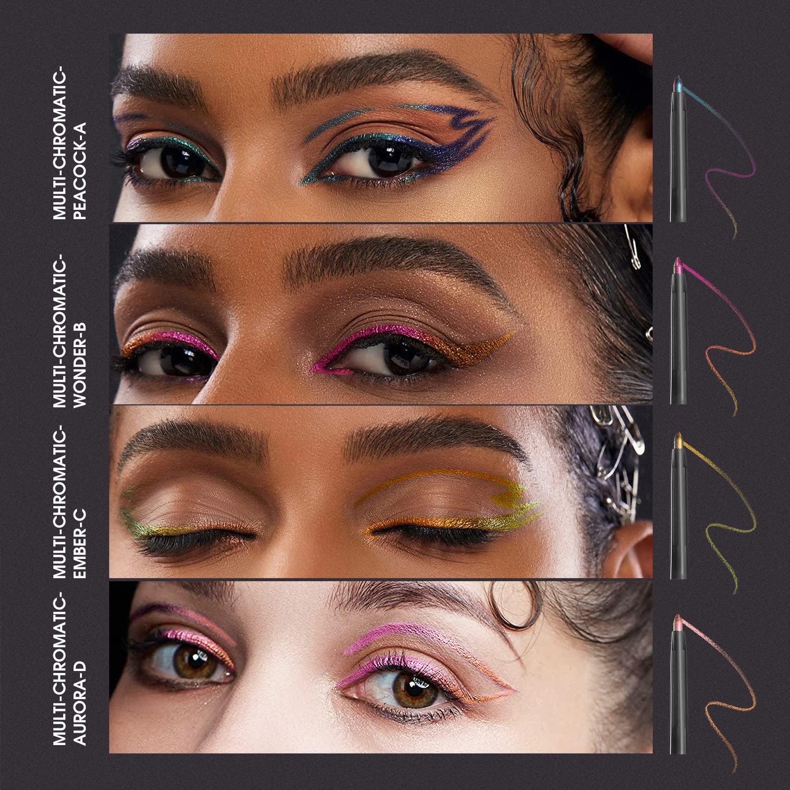 Lucoss Multichrome Metallic Eyeliner Pencil - Long Lasting Glitter Eye Makeup with Sharpener & Smudger - Perfect for Party, Halloween & Festival Makeup Looks