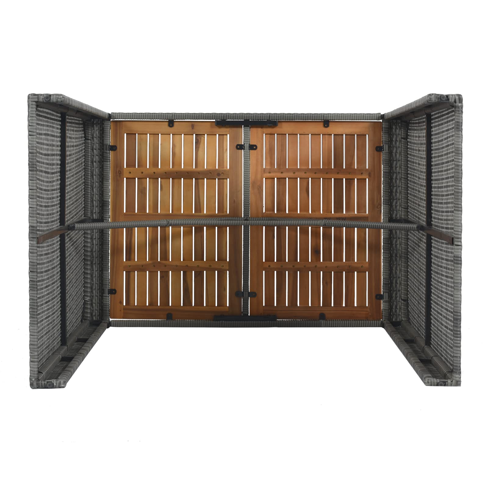5-Piece Wicker Outdoor Bar Set with 4 Cushioned Stools & Acacia Wood Table - Patio, Backyard, Garden, Poolside High-Top Dining Set (Grey) - Perfect for Outdoor Entertaining, BBQs, and Relaxing by the Pool