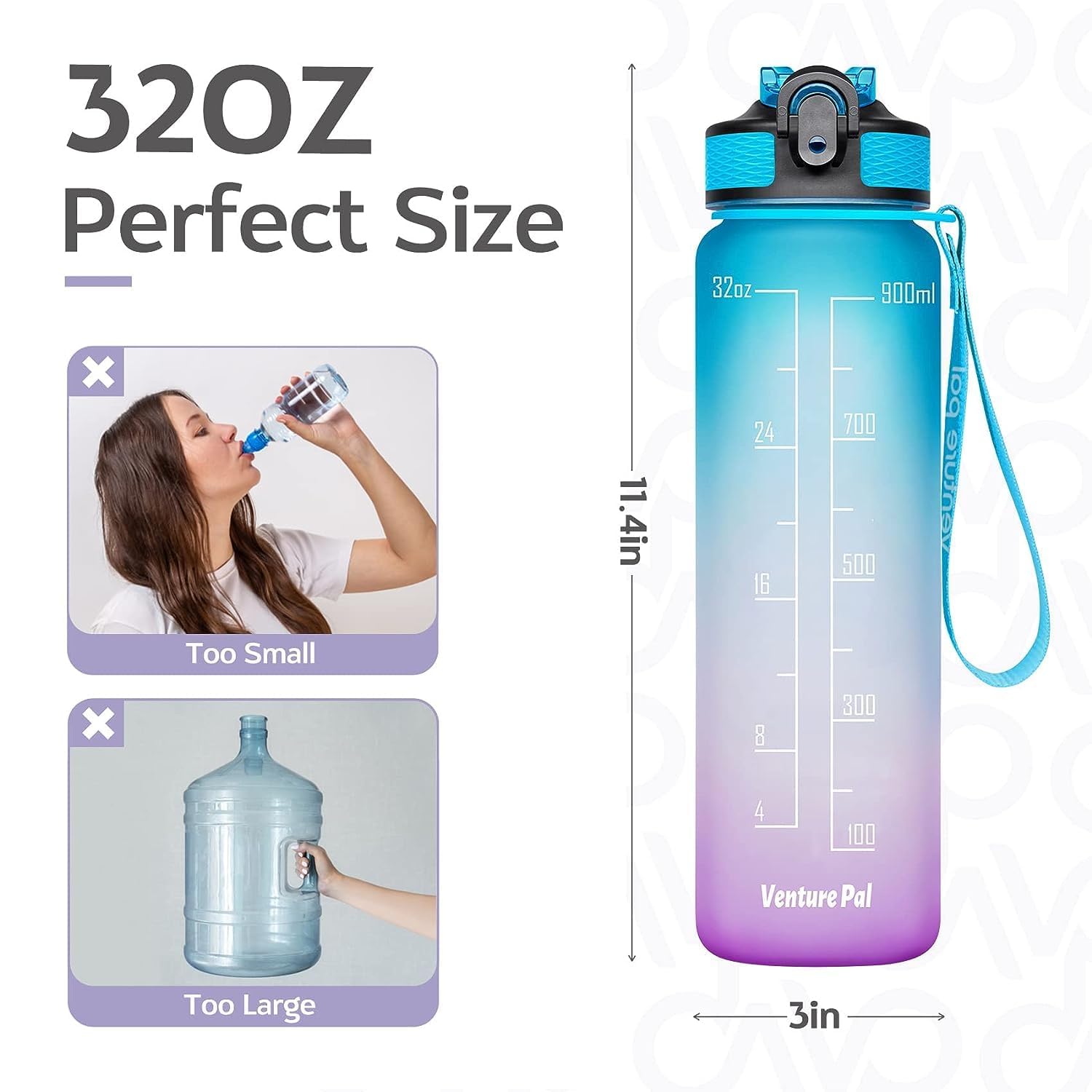 Motivational Water Bottle 900ml with Time Marker - Leakproof, Durable BPA-Free Plastic - Multicolor for Fitness, Gym & Office Hydration Tracking