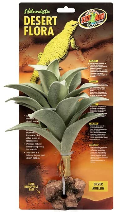 Zoo Med Silver Mullein Desert Flora Terrarium Plant - Realistic Fake Succulent for Reptile Habitats, Cactus Decor for Bearded Dragon Tank & Gecko Enclosure (Perfect for Desert-Themed Terrariums)