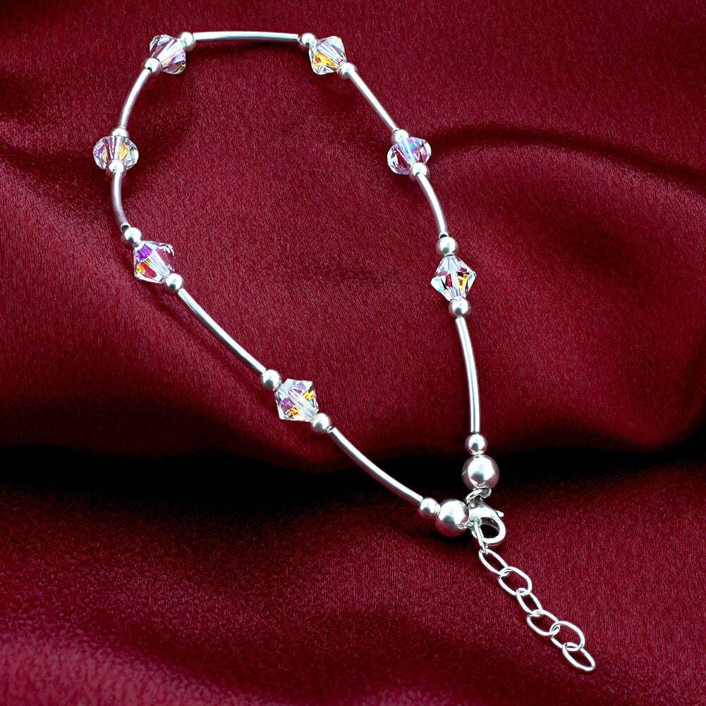 925 Silver Ankle Bracelet with Austrian Crystals - Elegant Foot Jewelry for Women