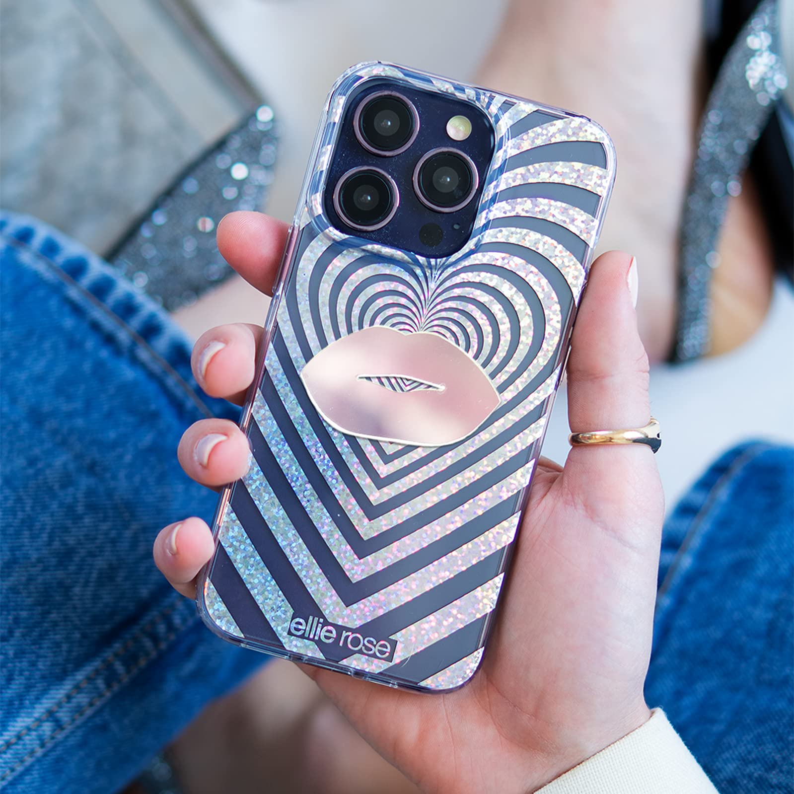 Ellie Rose Mirror Decal for Smartphone - Self-Adhesive Lips Mirror Phone Charm Sticker - Perfect for Selfies, Makeup Touch-Ups & Phone Decoration