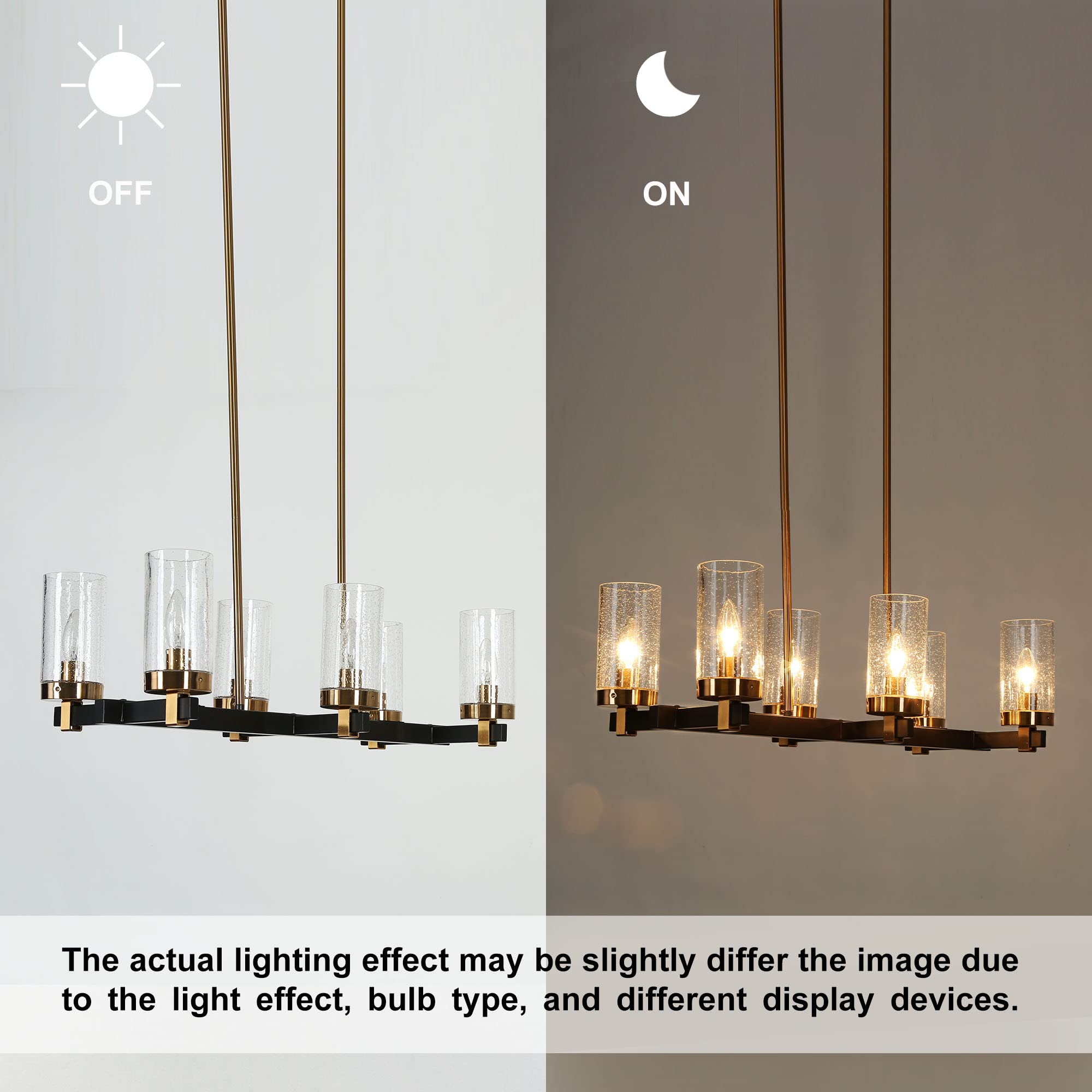 ZEVNI 6-Light Black Gold Modern Chandelier with Seeded Glass Shade - 27