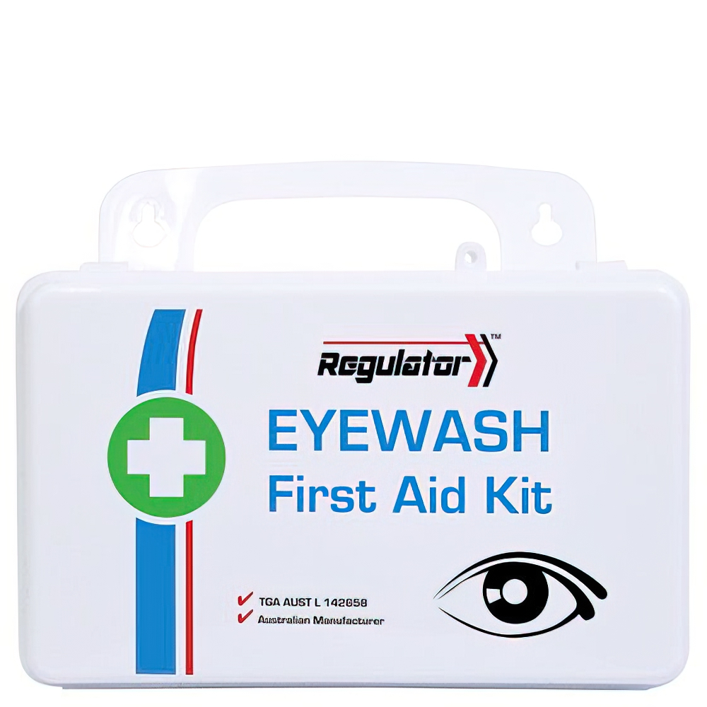 REGULATOR Emergency Eyewash First Aid Kit - 13 x 21 x 7.5cm Portable Safety Solution for Workplace, Lab & Chemical Splash Protection
