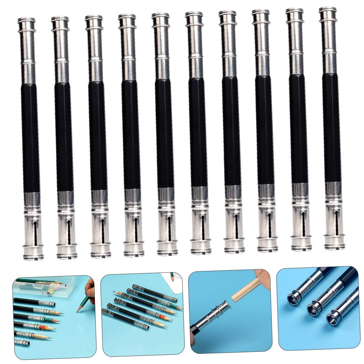 SEWACC 10-Pack Pencil Extenders - Premium Pencil Holder & Lengthener for Artists, Students & Office Use - Extend Short Pencils for Drawing, Writing & School Projects - Essential Stationery & School Supplies