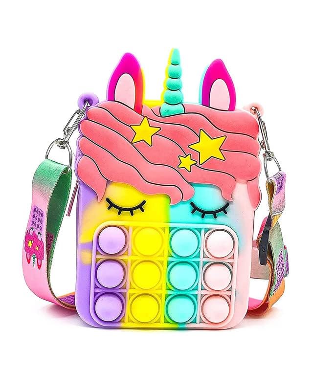 Unicorn Pop It Fidget Toy Bag for Girls & Women - Multicolor Sensory Stress Relief Purse | Fun Sling Bag for School, Travel & Play