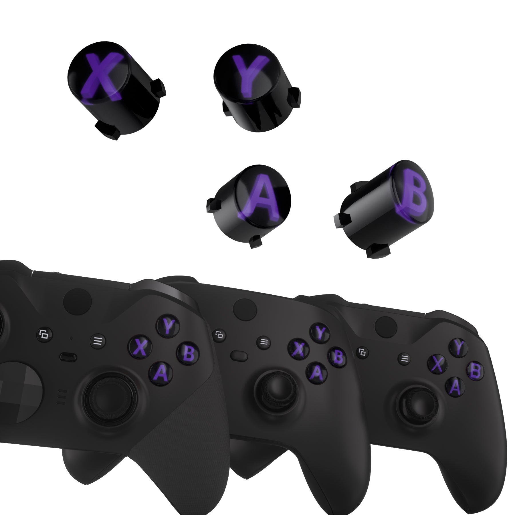 eXtremeRate 3-Tone ABXY Action Buttons with Classic Symbols - Compatible with Xbox Series X/S, Xbox One S/X & Elite V1/V2 Controllers (Black, Clear, Purple) - Perfect for Gaming, Customization & Controller Repair