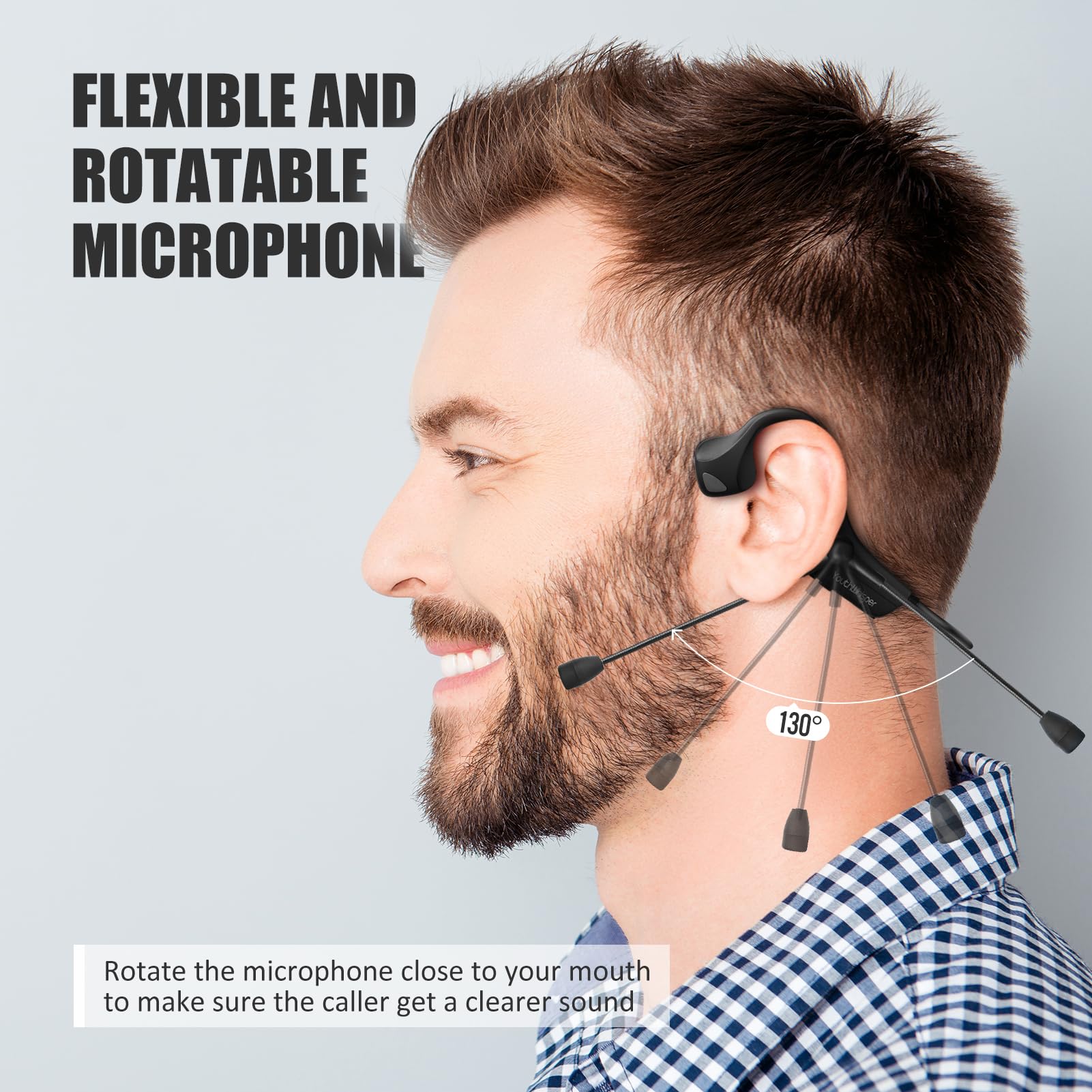Wireless Bluetooth Headset with Microphone - Open Ear Noise Cancelling Headphones, Bluetooth 5.0 Multipoint Connectivity, Sweatproof for Workouts, Driving & Conference Calls | Perfect for Office, Gym & Online Meetings
