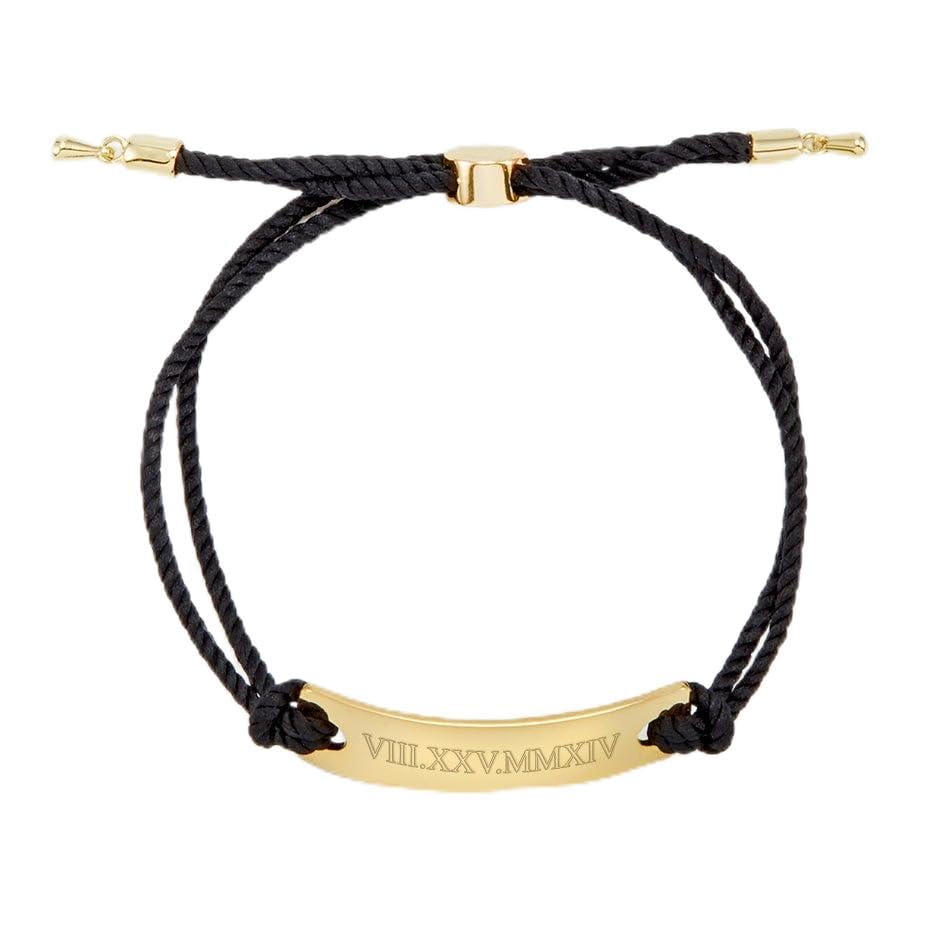Custom Engraved Roman Numeral Bracelet - Black & Gold Bar Rope Bolo Bracelet for Women | Personalized Friendship Jewelry | Graduation Gift for Her | Birthday Gift for Mom | Perfect for Anniversaries, Weddings & Special Occasions
