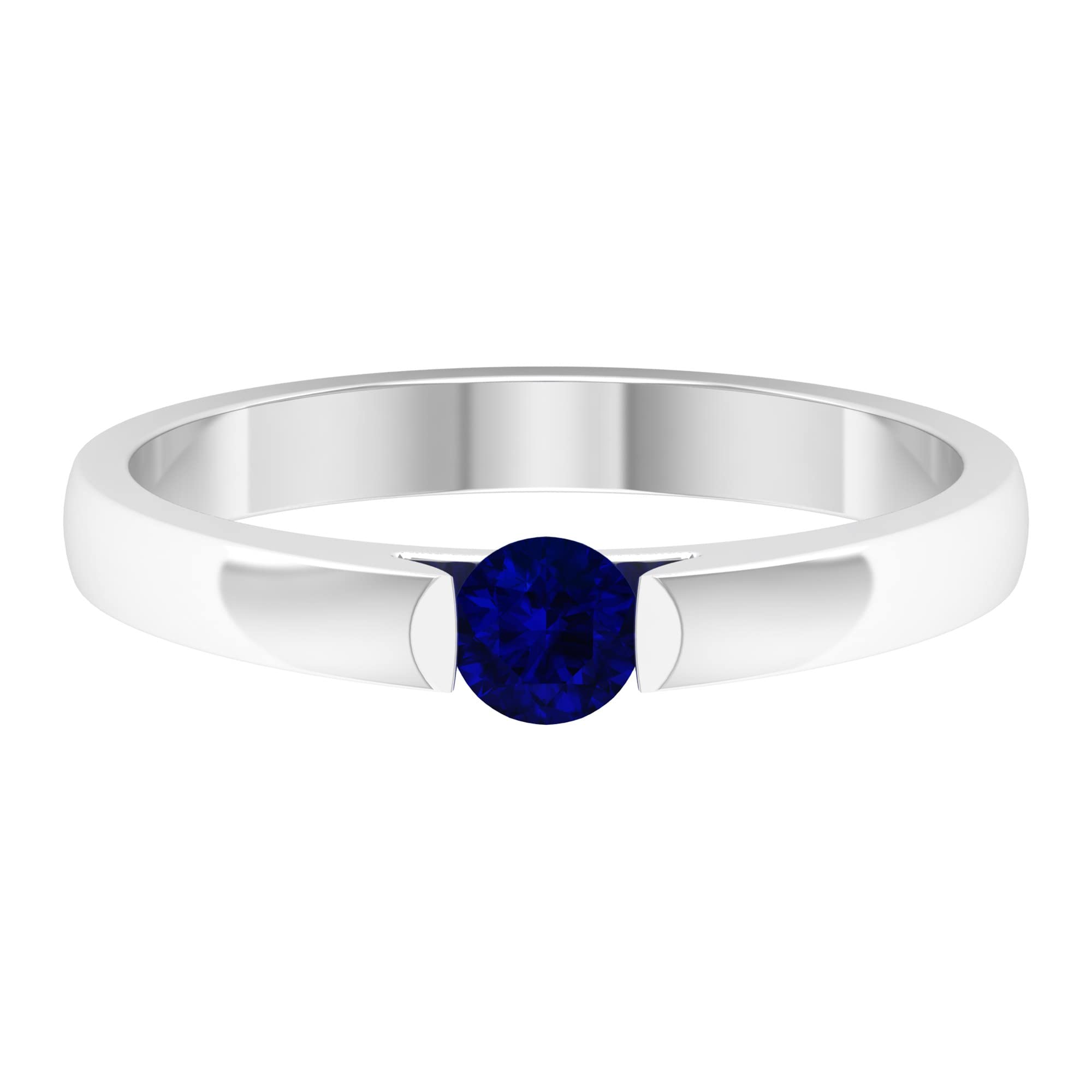 1/4 CT Blue Sapphire Band Ring - 4mm Solitaire in 14K Solid Gold, September Birthstone Ring for Women, Elegant Jewelry Gift for Anniversary, Engagement & Everyday Wear