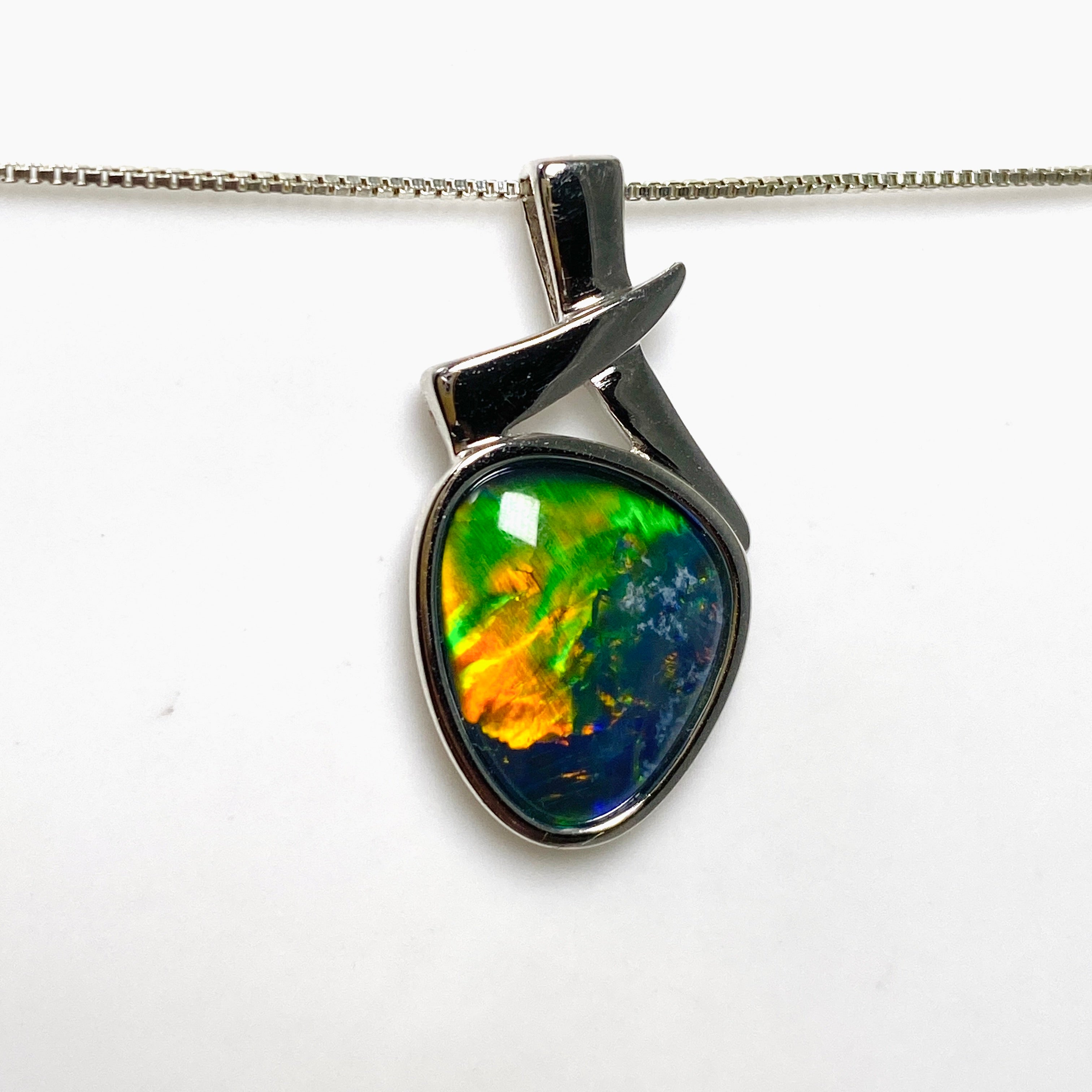 Australian Opal Triplet Freeform Cabochon Pendant in Sterling Silver Setting - Unique Handmade Jewelry for Women, Gift for Her, Birthday & Anniversary Present