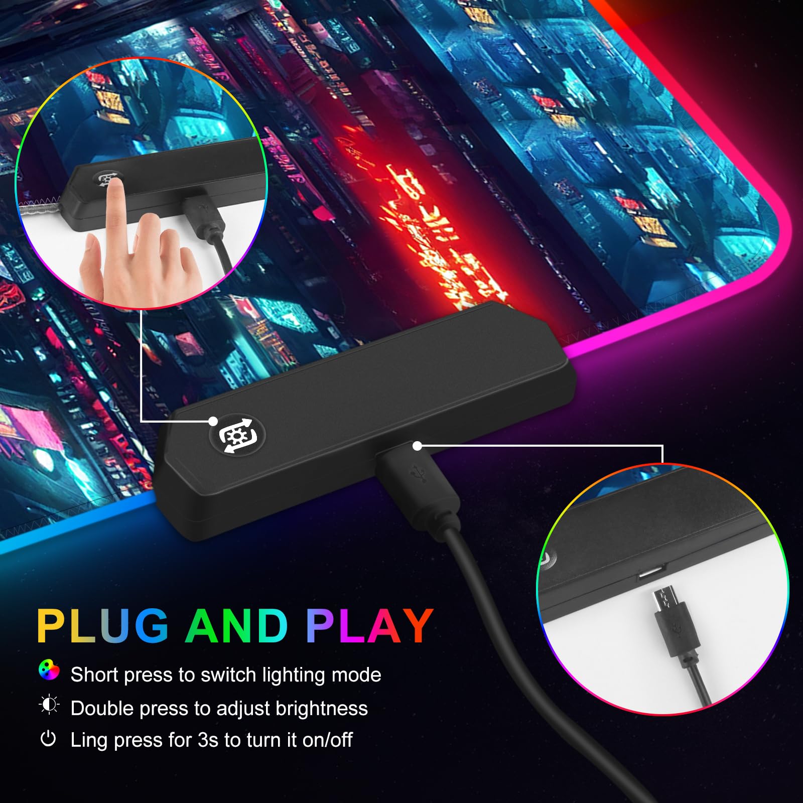 ARTSO RGB Gaming Mouse Pad Large - Extended LED Mouse Mat with 14 Lighting Modes & 2 Brightness Levels, Water-Resistant Keyboard Pad for PC Gaming (35.4x15.7 Inch) - Perfect for Night Gaming & Office Work