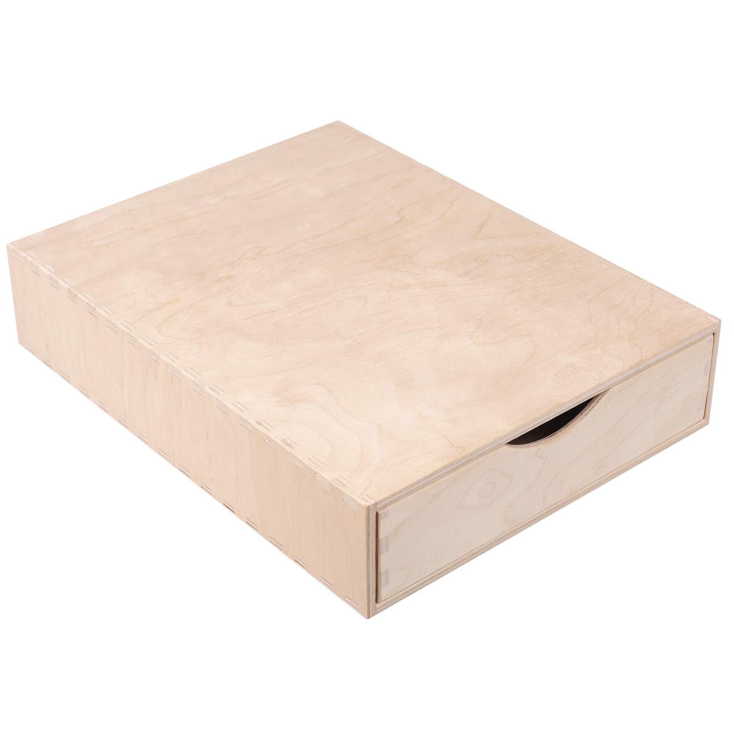 Large Wooden Chest of Drawers - 12.99 x 9.84 x 2.75 Inches - 1 Compartment Desk Organizer for Paperwork, Files & Folders - Plain Stationery Tray for Office Accessories Storage - Perfect for Home Office, Study Desk & Workspace Organization