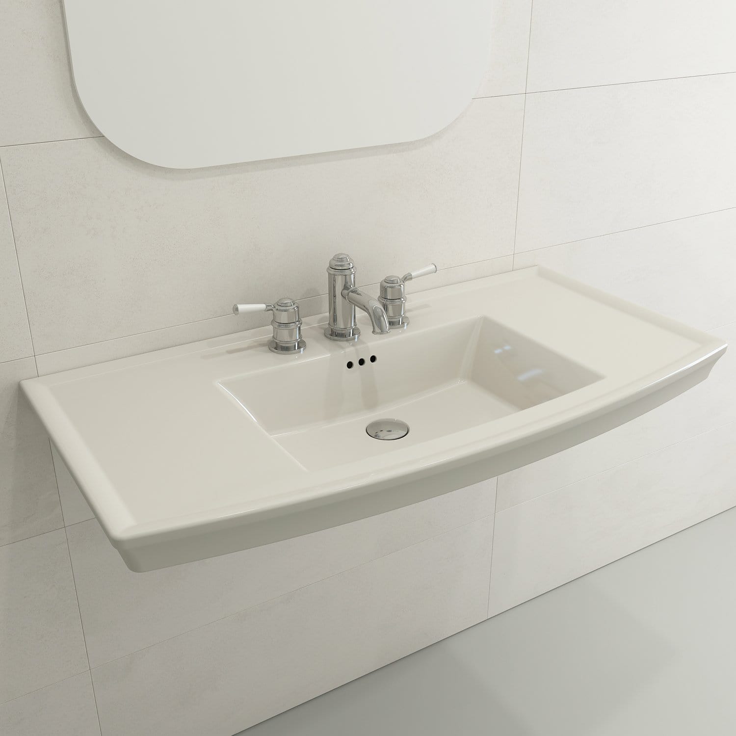 BOCCHI LAVITA 40 Wall Mounted Console Sink Fireclay 3 Hole with Overflow