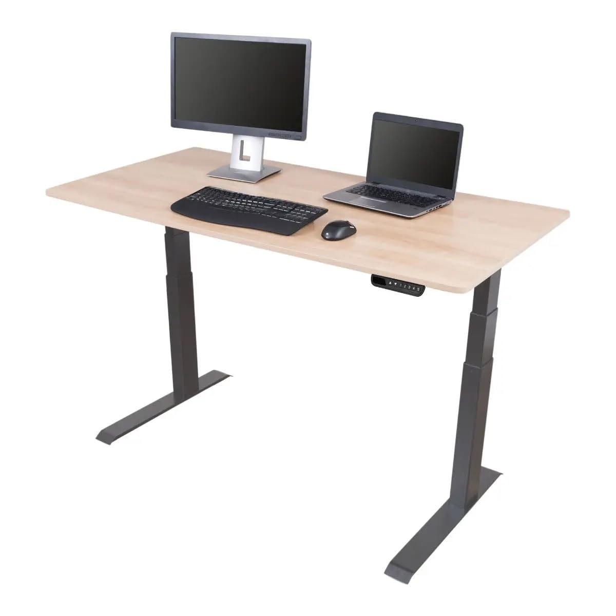 Dual Motor Electric Adjustable Height Standing Desk with Sturdy Steel Frame - Easy Assembly (Charcoal Frame/Natural Walnut Top, 60
