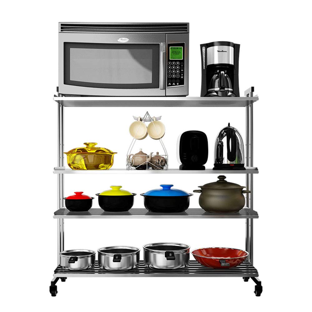 Stainless Steel 4-Tier Kitchen Storage Rack with Wheels - Microwave Oven Stand, Pot Organizer, Bookshelf for Home & Office Use