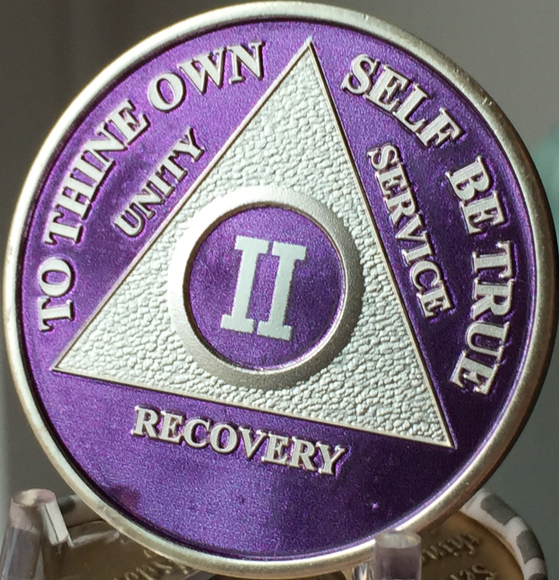 2 Year Purple Silver Plated AA Alcoholics Anonymous Sobriety Medallion Chip - Recovery Token for 24 Months Clean & Sober - Perfect for AA Meetings, Gifts & Milestone Celebrations