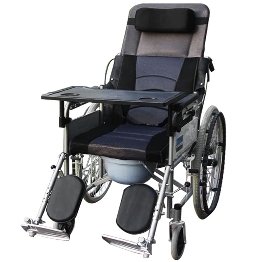 180° Reclining Wheelchair with Commode - 6-Speed Adjustable Folding Shower Chair for Elderly & Disabled Adults | Bedside Toilet & Bathroom Safety Solution for Home Care & Mobility Assistance