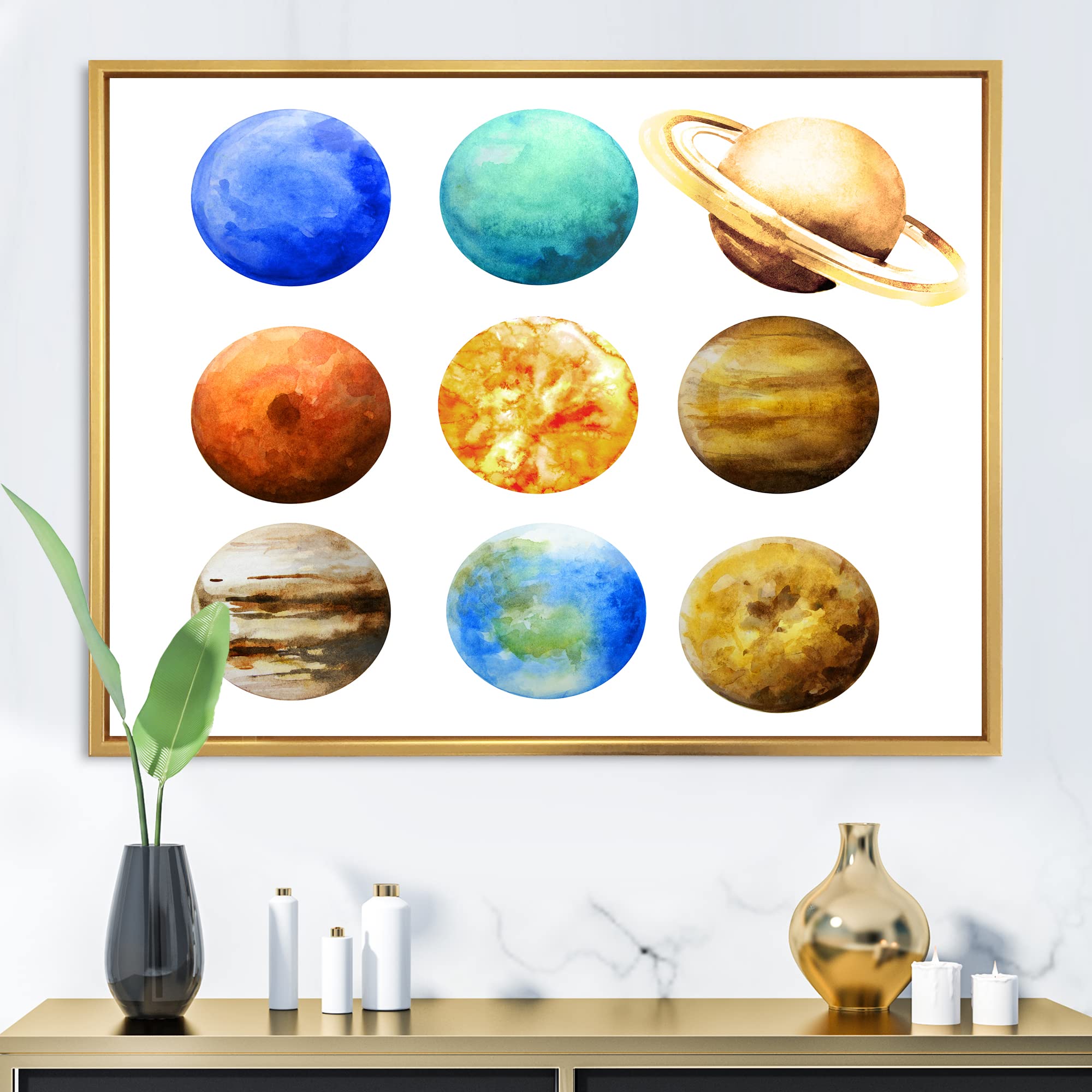 Various Planets In Orbit - Modern Framed Canvas Wall Art Print for Living Room, Bedroom & Office Decor | Space Themed Home Decoration