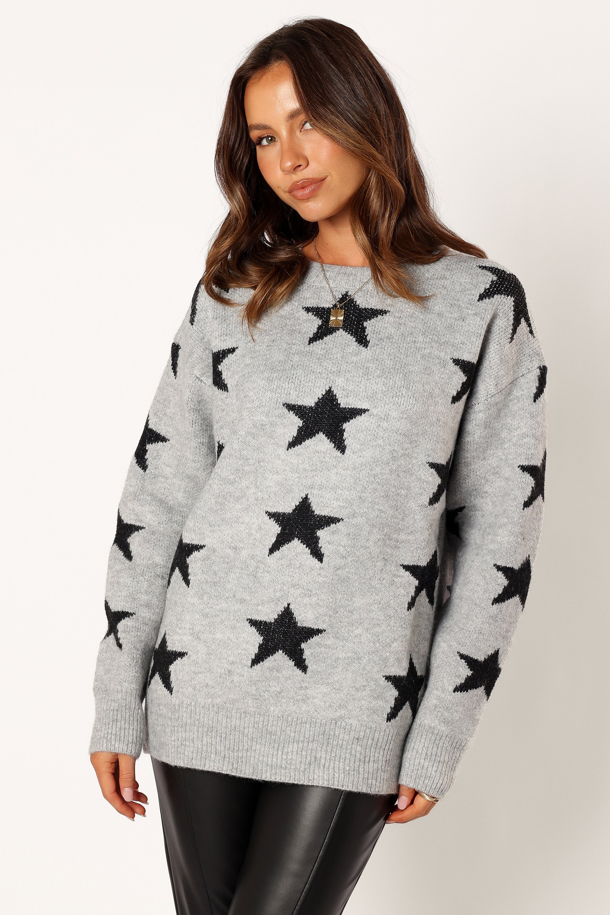 Janiyah Star Knit Sweater - Grey & Black Cozy Pullover for Women | Winter Fashion, Casual Outfit, Office Wear, Date Night