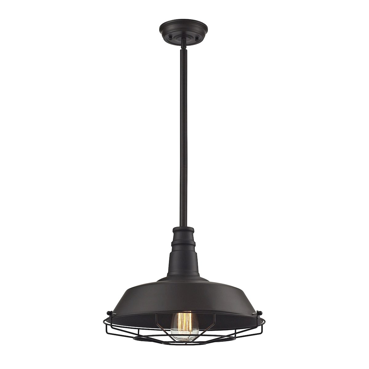 1-Light Industrial Pendant Light in Oil Rubbed Bronze with Metal Shade & Cage - Perfect for Kitchen Island, Dining Room, or Entryway Lighting