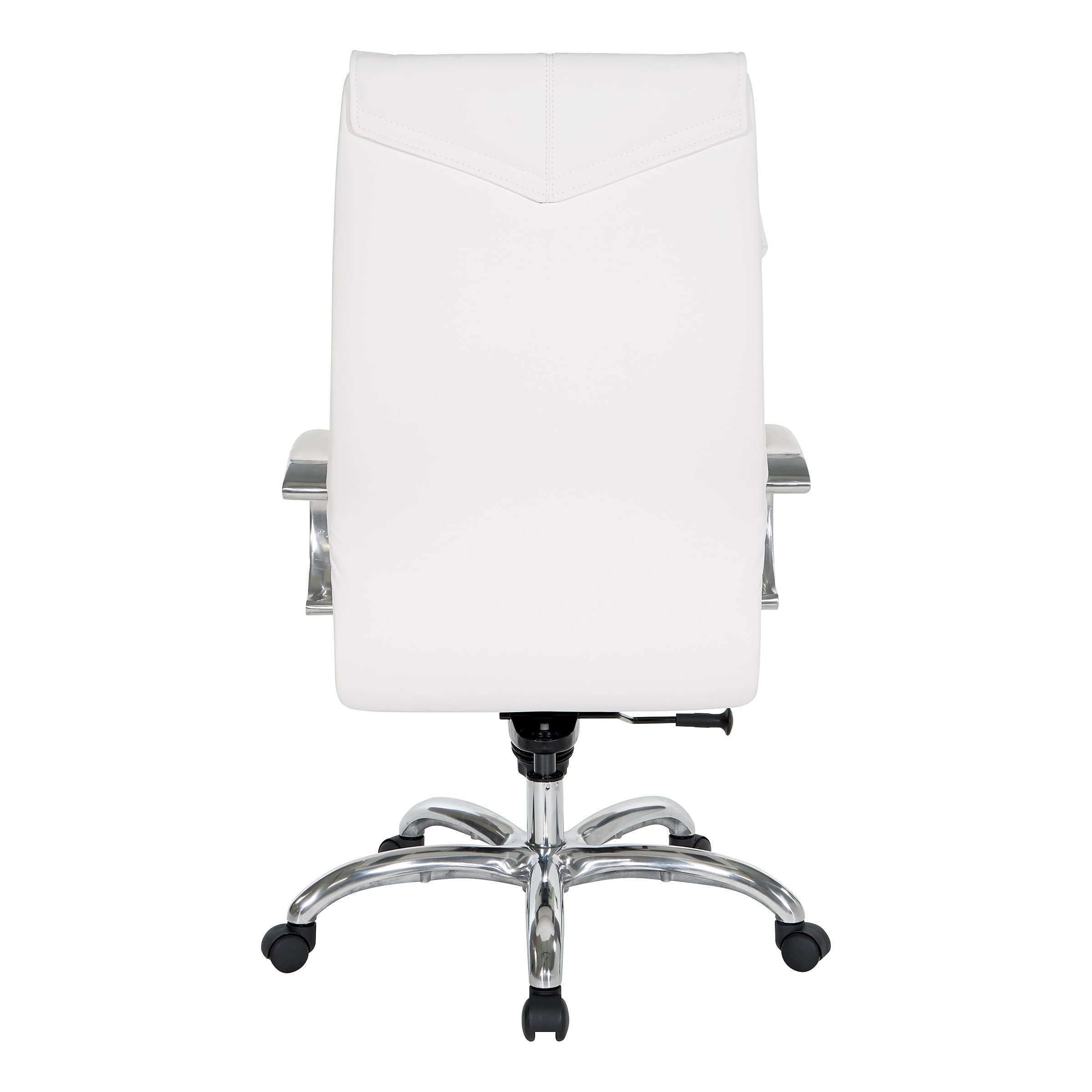 Office Star 7200 Series Deluxe Executive Faux Leather Office Chair with Polished Aluminum Base & Padded Loop Arms - High Back Ergonomic Desk Chair in Dillon Snow - Perfect for Home Office, Conference Rooms & Executive Workspaces