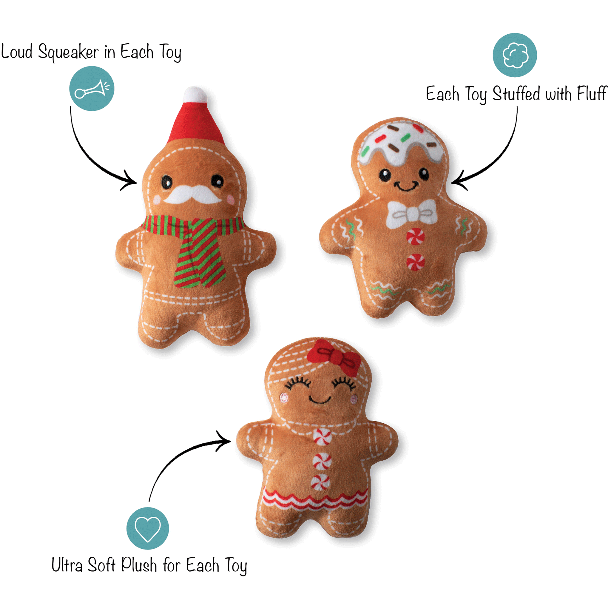 Fringe Gingerbread Dog Toys - Everything Brown Chew Toys for Small & Large Dogs - Perfect for Playtime, Training & Teething Relief