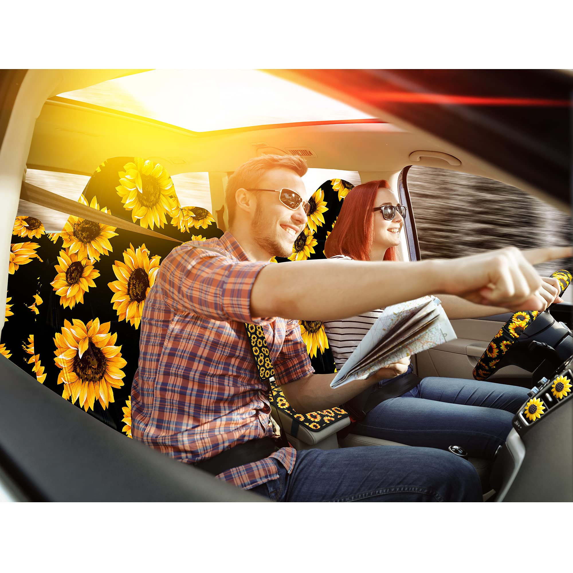 Sunflower Car Accessories Set - 17PC for Seat & Steering Wheel Covers