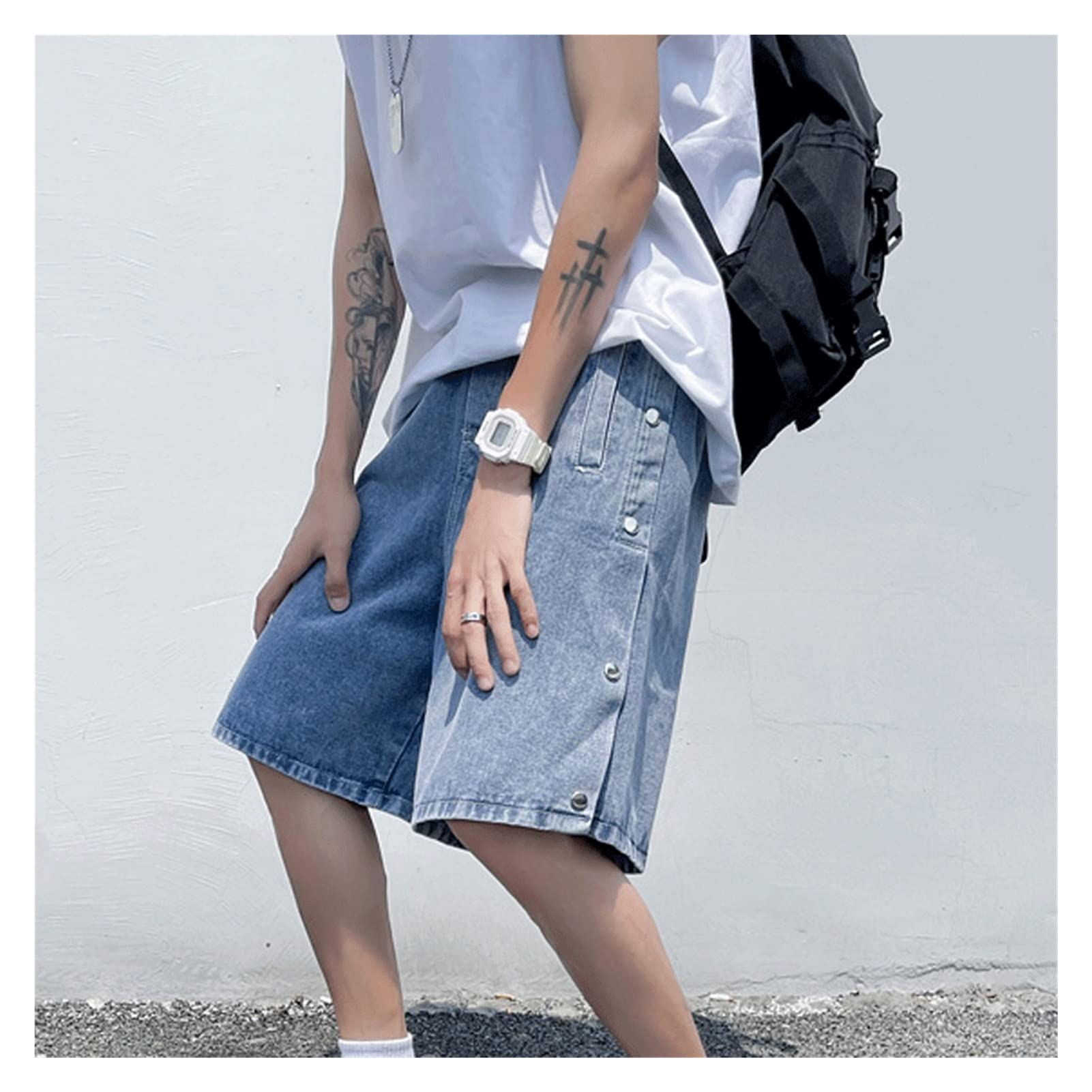 SLATIOM Double Sided Button Men's Denim Shorts - Summer Streetwear Knee Length Casual Shorts for Men (Color A, Size XL) - Perfect for Beach, Gym, and Everyday Wear