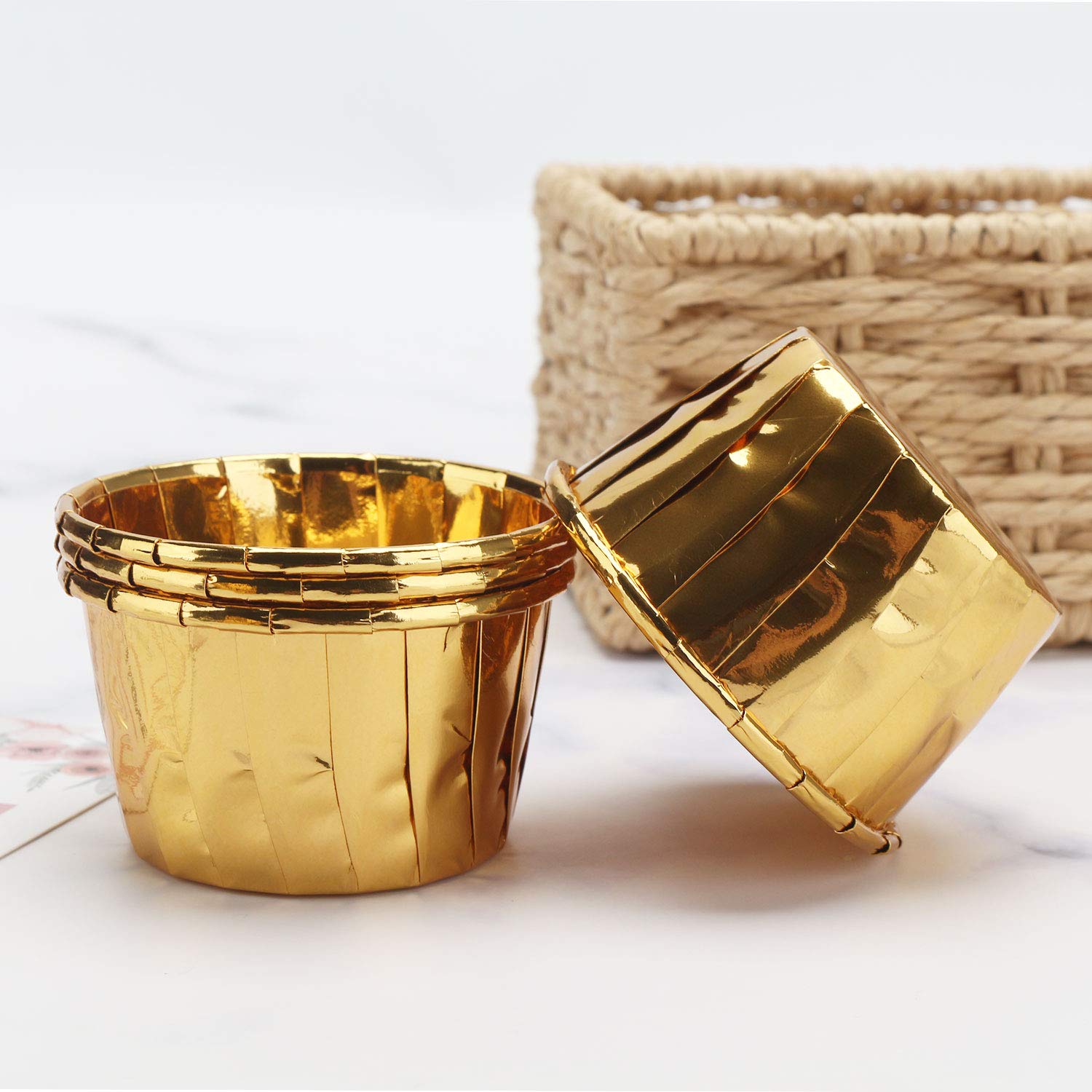 EUSOAR 50-Pack Gold Cupcake Baking Cups, 3.5 Oz Disposable Foil Muffin Liners - Premium Aluminum Ramekin Holders for Perfect Cupcakes & Muffins - Ideal for Birthday Parties, Weddings & Holiday Baking