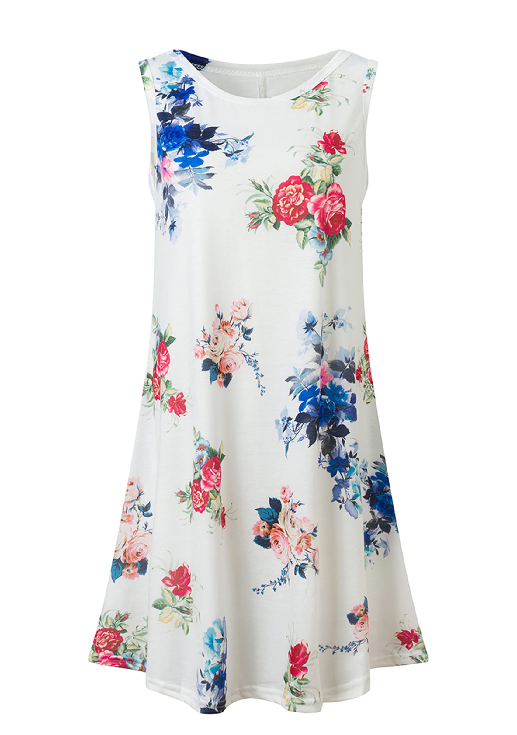 YMING Women's Floral Print Sleeveless Tank Dress - Summer Loose Tunic Mini Dress with Pockets | Casual Beach Wear, Vacation Outfit, Street Style Fashion