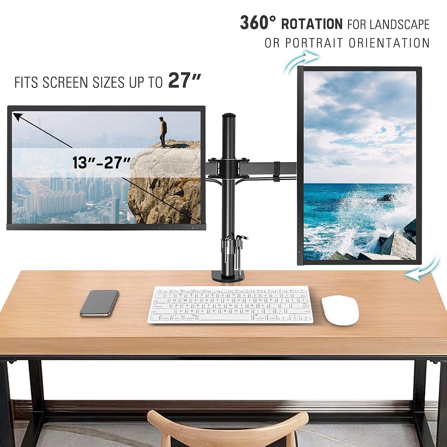 MOUNTUP Single & Dual Monitor Desk Mount Stand Bundle - Adjustable VESA Mount for Home Office & Gaming Setup