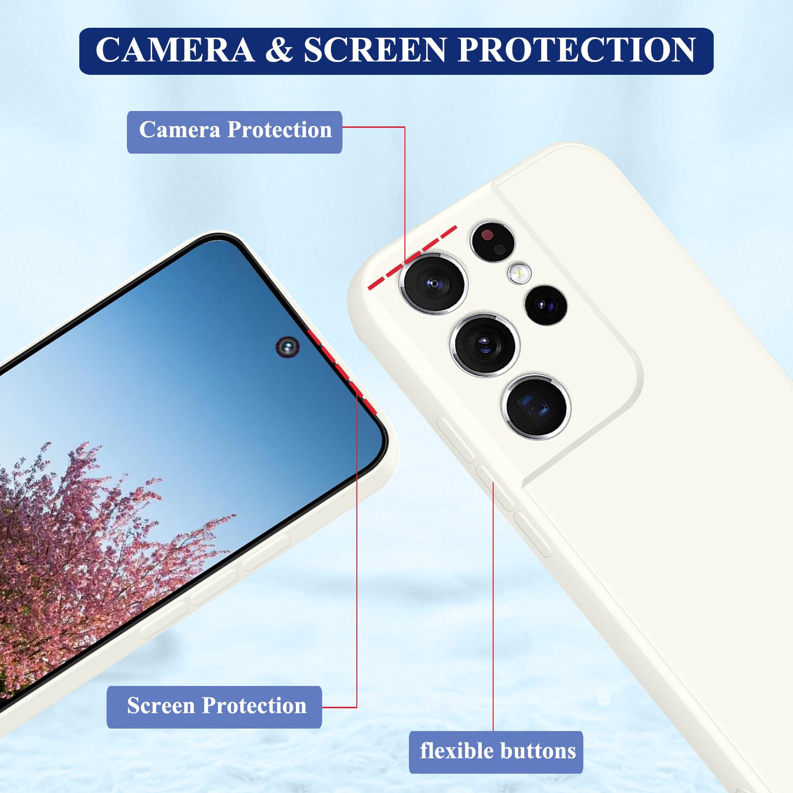 **Samsung Galaxy S21 Ultra 5G Case - Soft Silicone Shockproof Cover, Anti-Fingerprint, Purple & White - Perfect for Daily Use, Travel & Protection**