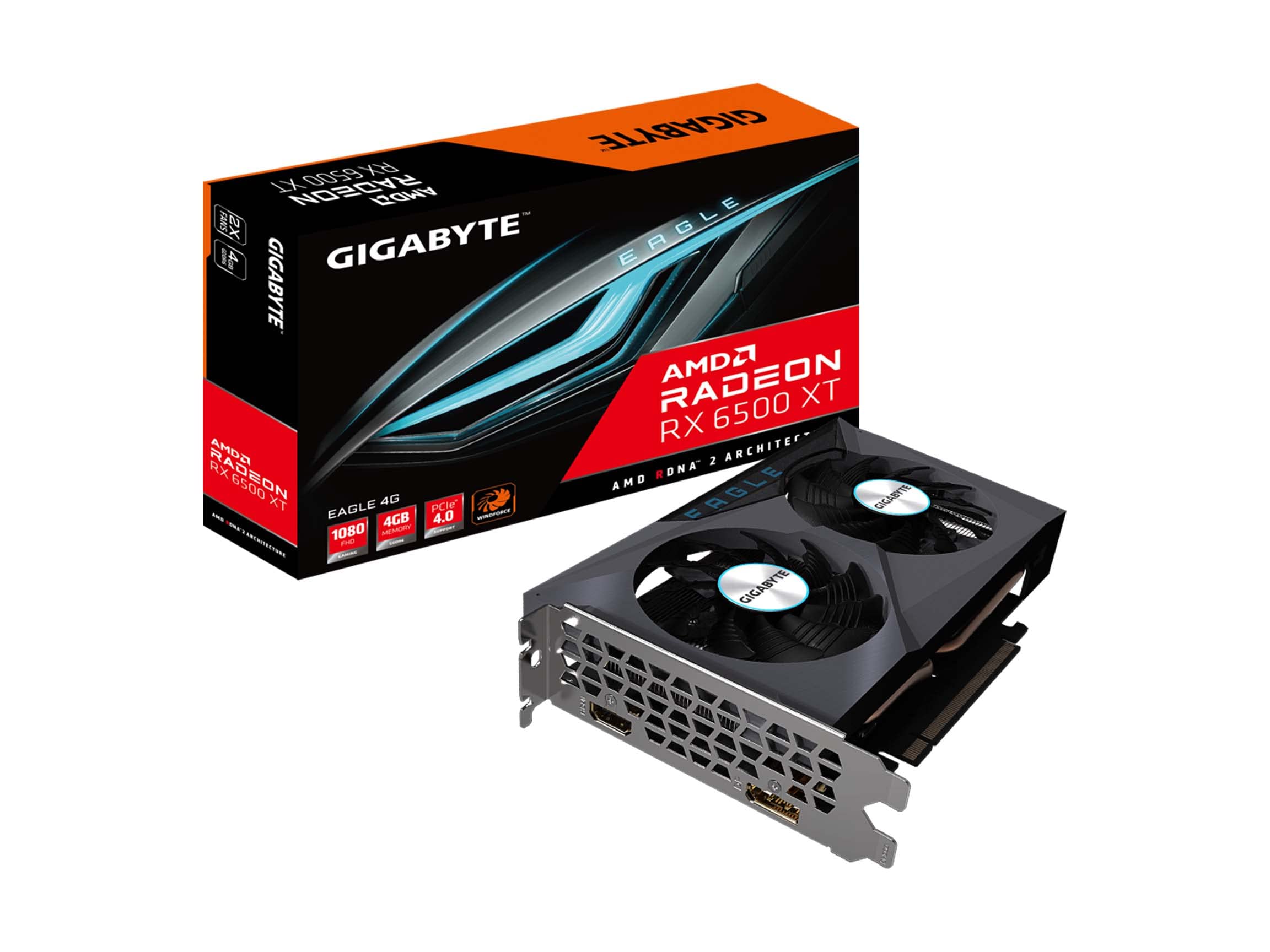 GIGABYTE Radeon RX 6500 XT Eagle 4G GDDR6 Gaming Graphics Card with WINDFORCE 2X Cooling System, 4GB 64-bit VRAM - Perfect for 1080p Gaming, Streaming & Content Creation