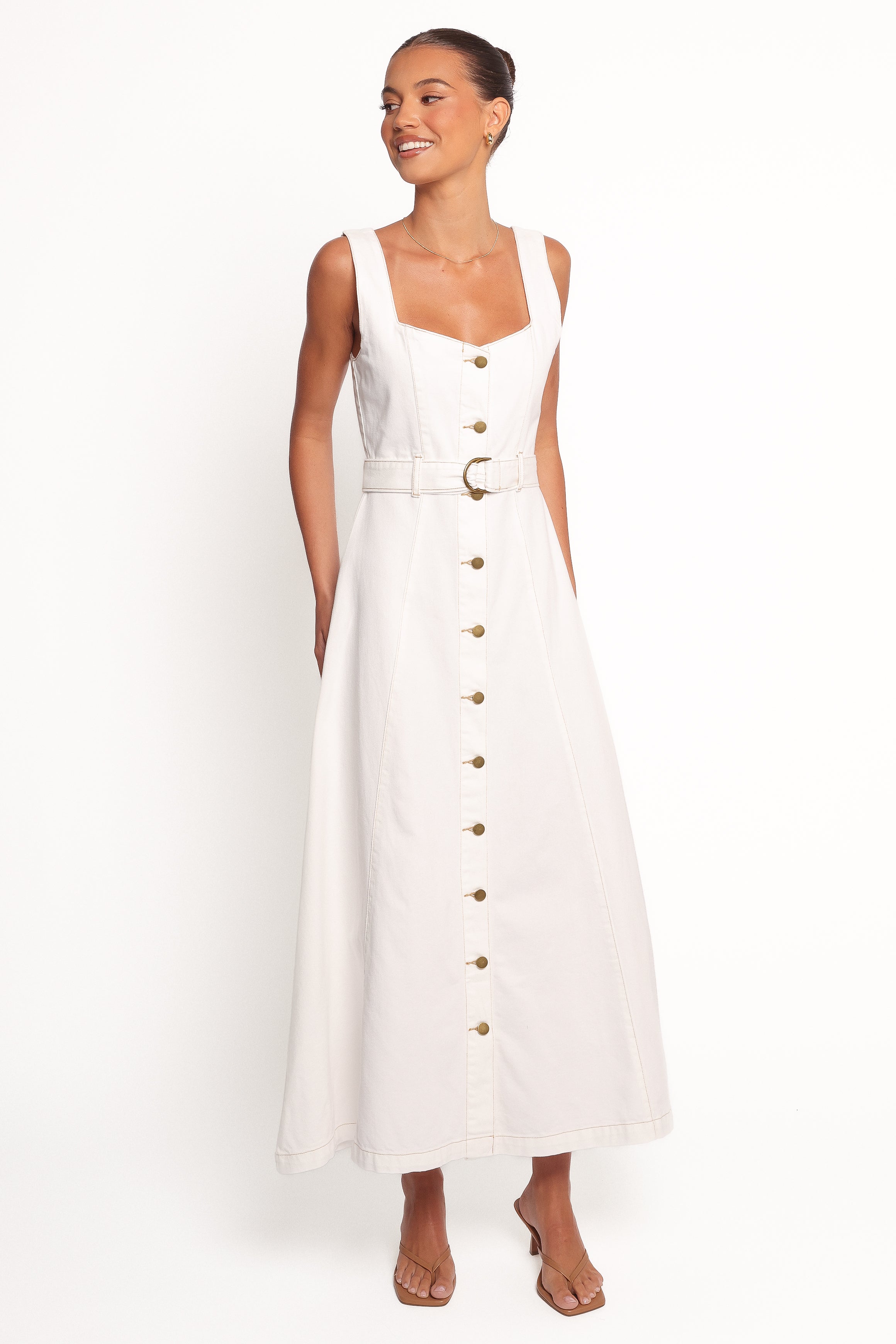 Jennings Midi Dress - Elegant White Flowy Summer Dress for Women | Perfect for Beach Vacations, Date Nights & Casual Outings