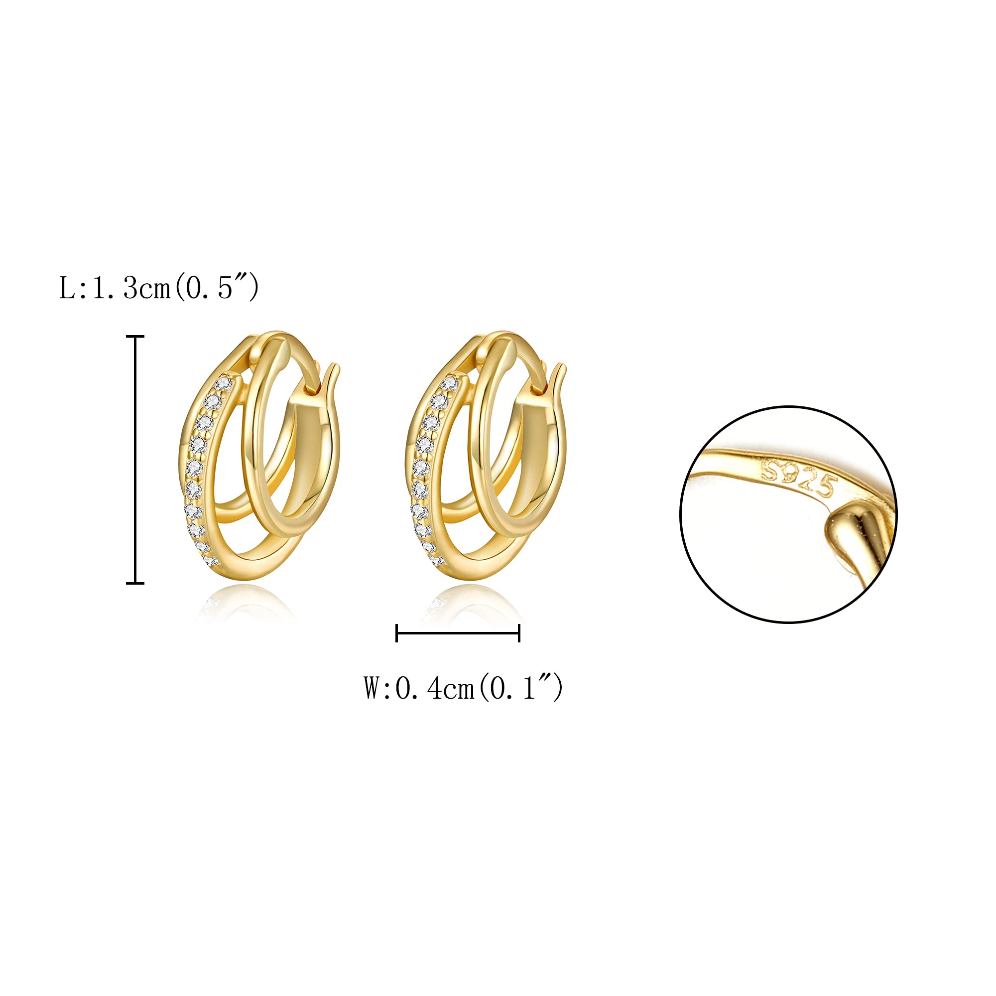 925 Sterling Silver Hoop Earrings for Women | Cubic Zirconia Huggie Earrings | Hypoallergenic Tiny Hoops | Perfect for Everyday Wear, Office & Special Occasions