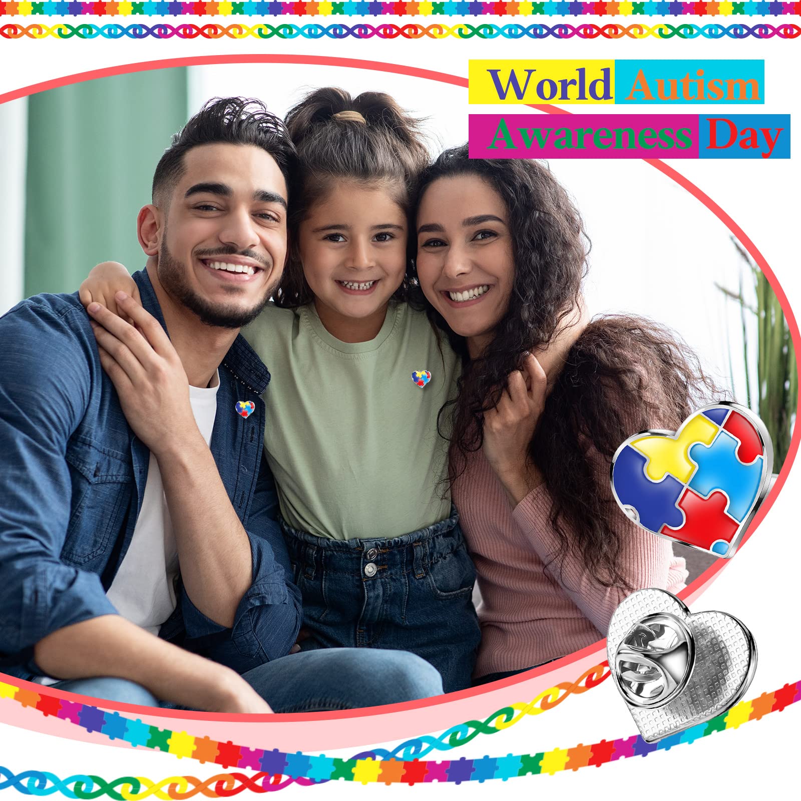 Yilloog 100 Pcs Autism Awareness Lapel Pins Bulk - Enamel Autism Acceptance Pins for Clothing, Shirts & Jackets - Inspiring Support Symbol Brooch Accessories (Heart Style) - Perfect for Fundraisers, Awareness Events & Daily Wear