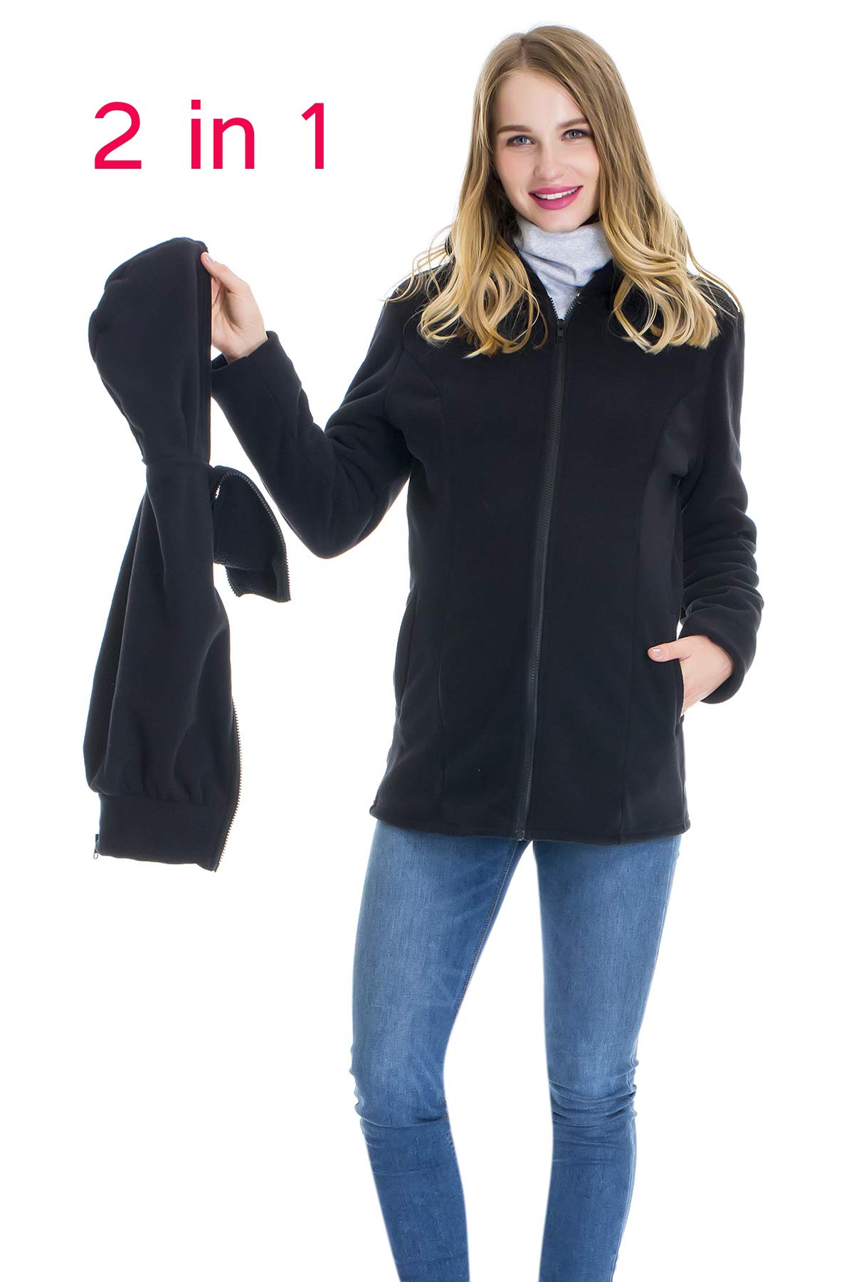 Smallshow Women's Fleece Zip Up Maternity Hoodie Jacket with Baby Carrier - Soft Nursing Sweatshirt for Breastfeeding & Babywearing - Perfect for Outdoor Walks, Shopping & Bonding Time