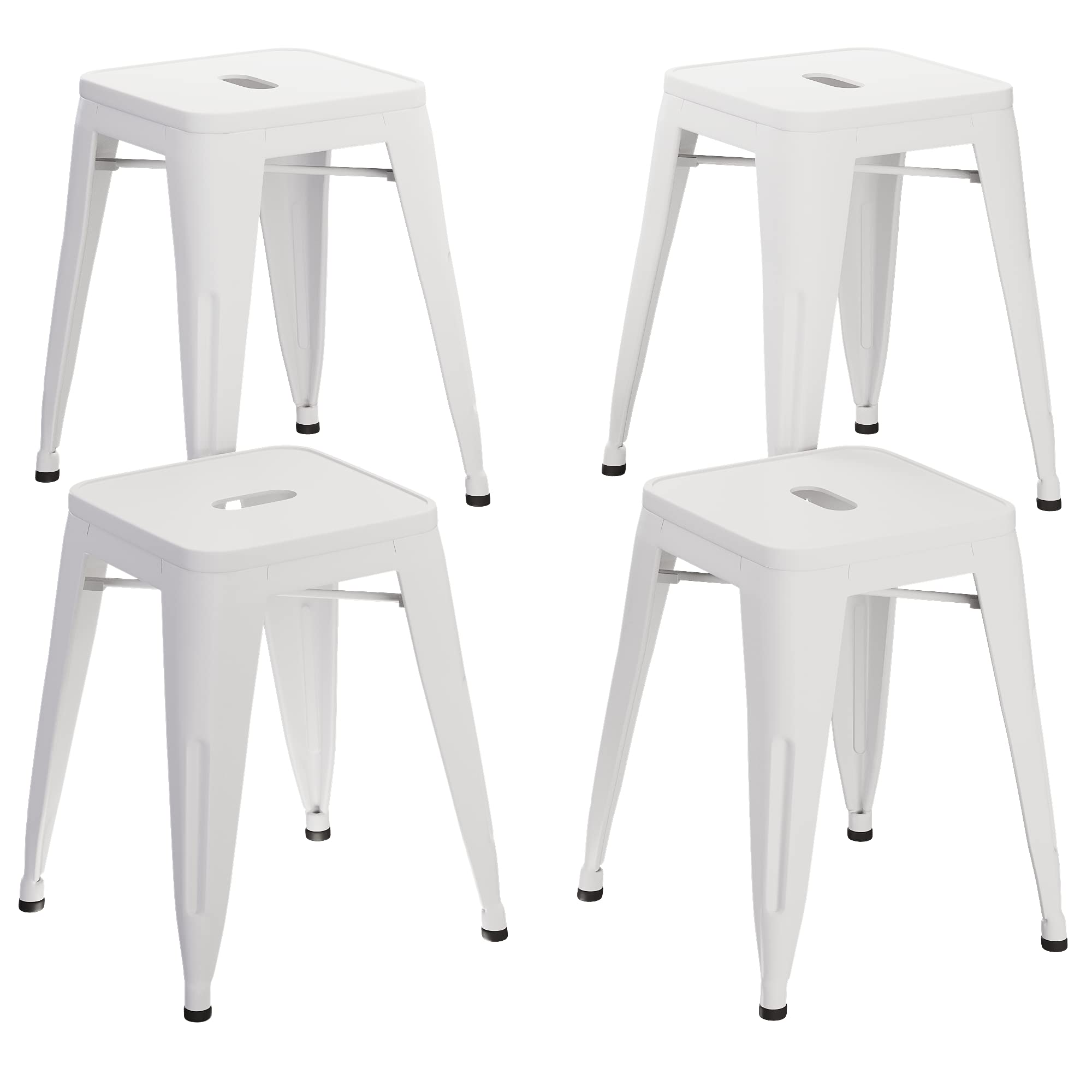 WENTMENT 18 Inch Stackable Metal Stools Set of 4 - Vintage White Backless Dining Chairs for Home, Kitchen & Classroom - Perfect for Small Spaces, Breakfast Bars & Multipurpose Seating