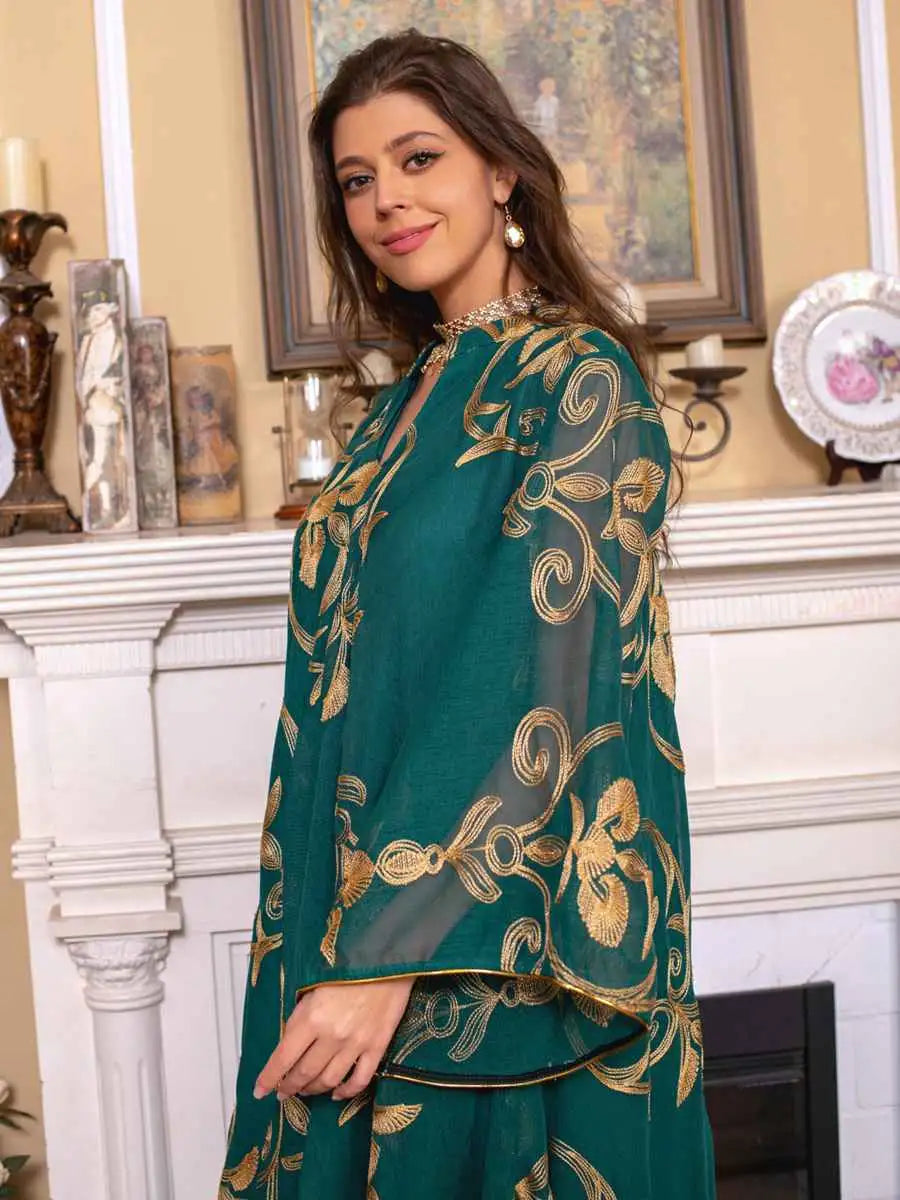 Elegant Eid Dress for Women - Doris Embroidery Kaftan Caftan Dress | Muslim Holiday Outfit, Summer Beach Cover Up, Party Wear, Special Occasion Fashion