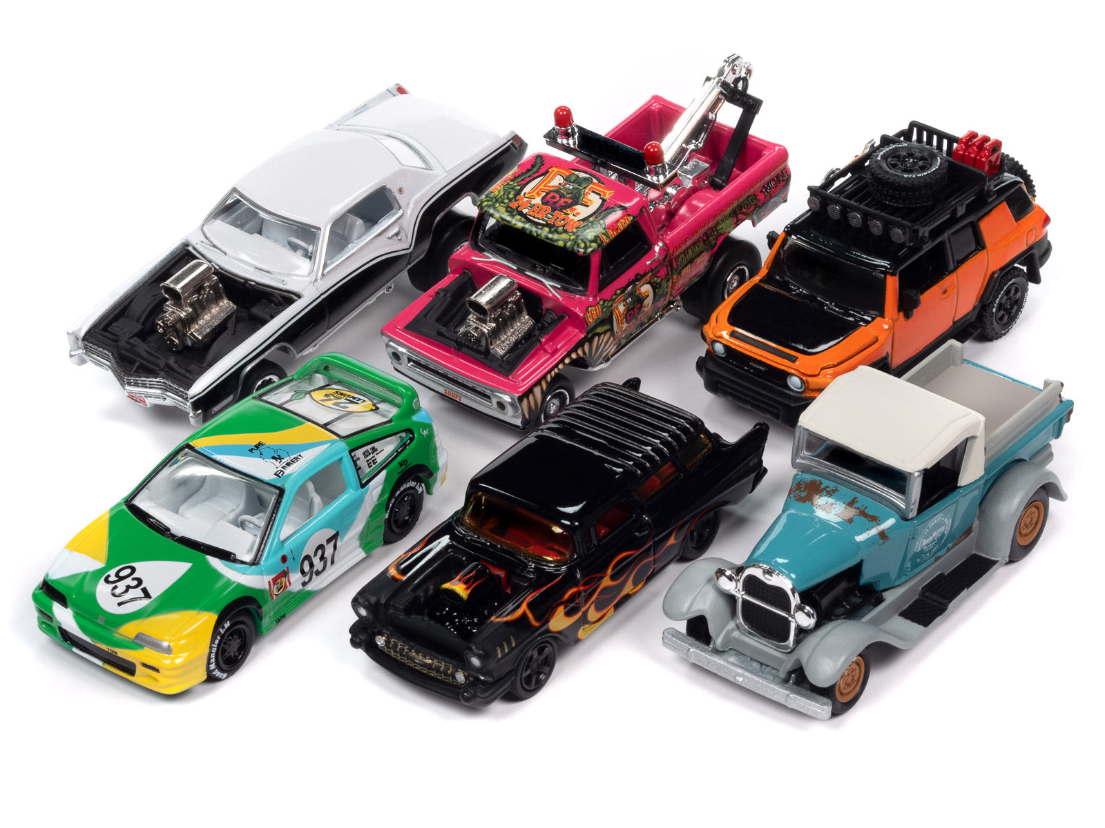 Johnny Lightning 1/64 Diecast Model Cars - Street Freaks 2023 Set B (6 Cars Collection) - Perfect for Collectors, Display & Racing Scenes