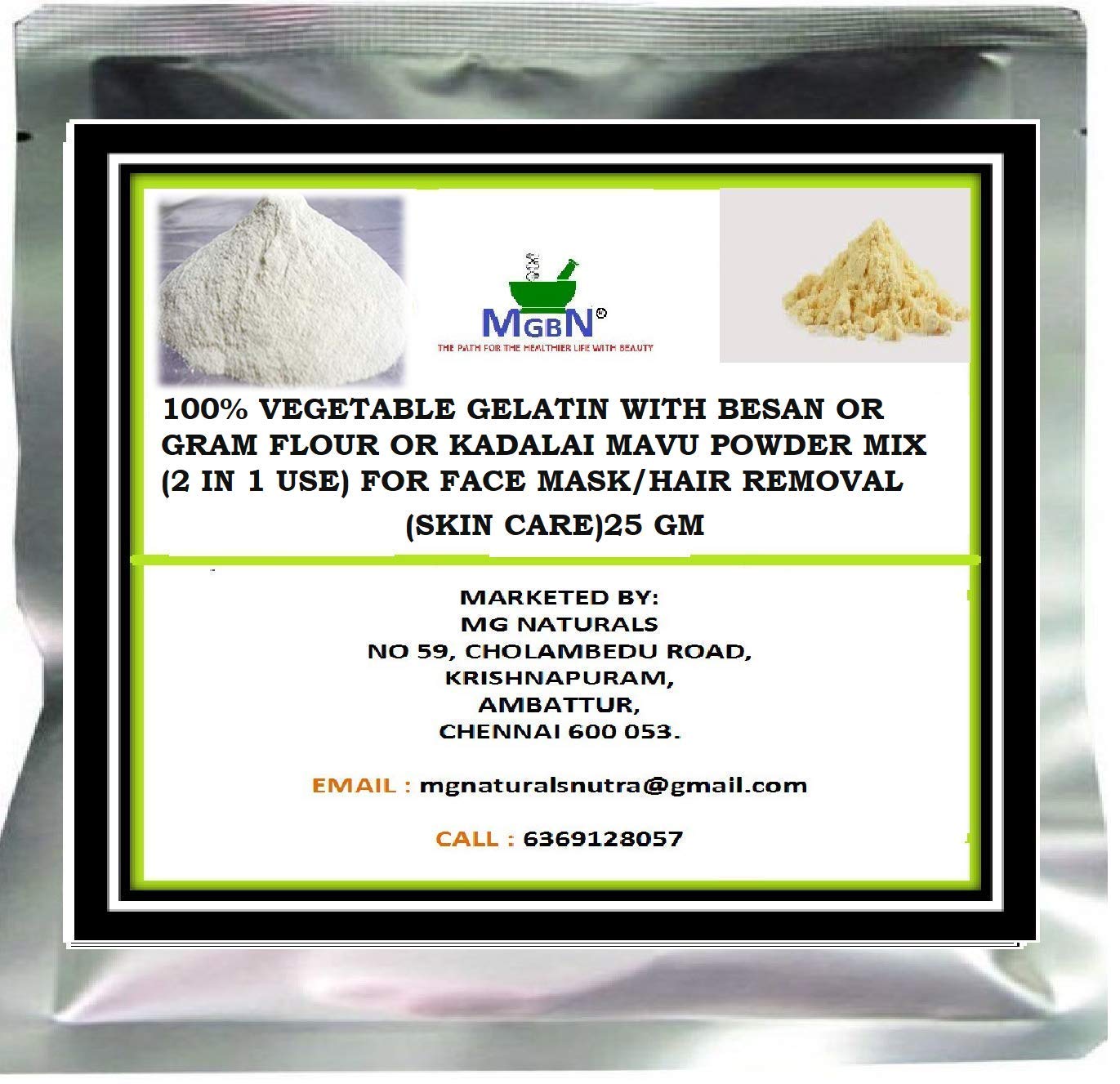 100% Natural Vegetable Gelatin with Besan & Gram Flour - 2-in-1 Face Mask & Hair Removal Powder (25g) | Skin Care & Beauty Treatment for Glowing Skin & Smooth Hair Removal