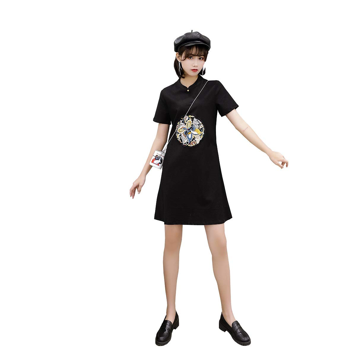 Shanghai Story Women's Short Sleeve Black Qipao Cheongsam Dress - Chinese Traditional Linen Blend Summer Dress for Parties, Weddings & Cultural Events