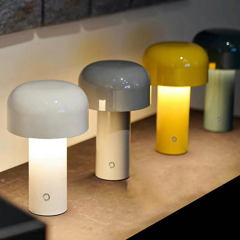 Bell Mushroom Cordless LED Table Lamp - Portable USB Rechargeable Night Light for Bedroom, Living Room, Office - Dimmable Warm White Light for Reading, Relaxing, Decor