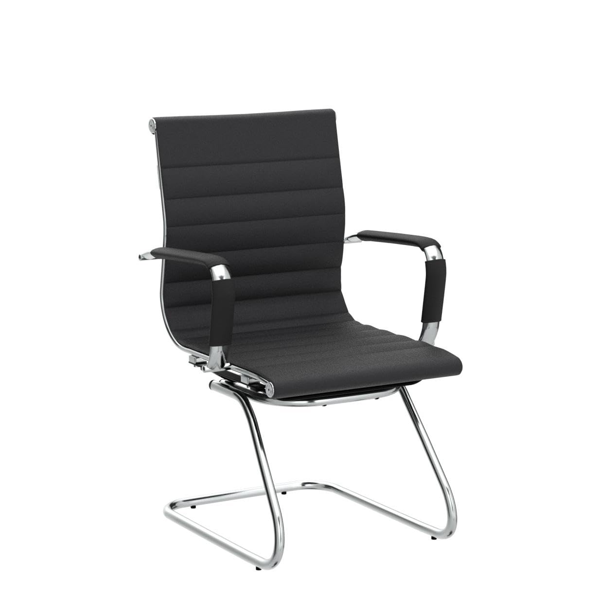 Wahson Office Guest Chairs Without Wheels - Leather Reception & Waiting Room Chairs - Mid Back Conference Chairs with Sled Base - Perfect for Meeting Rooms, Lobby Areas & Restrooms - Set of 2 Black Chairs - Ideal for Professional Offices, Waiting Areas & Corporate Spaces