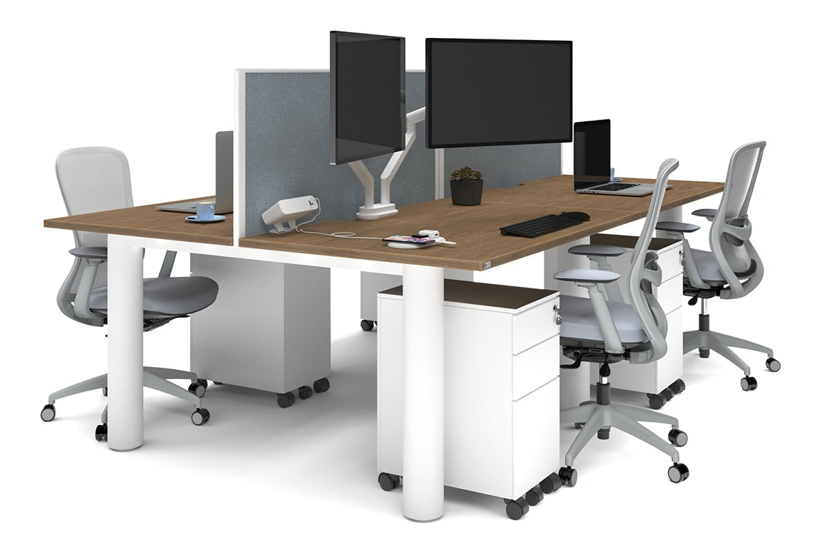 Quadro Cylinder Leg 4-Person Office Workstation Desk - 1400L x 800W with Cable Management Scallop - Ideal for Collaborative Workspaces & Modern Offices