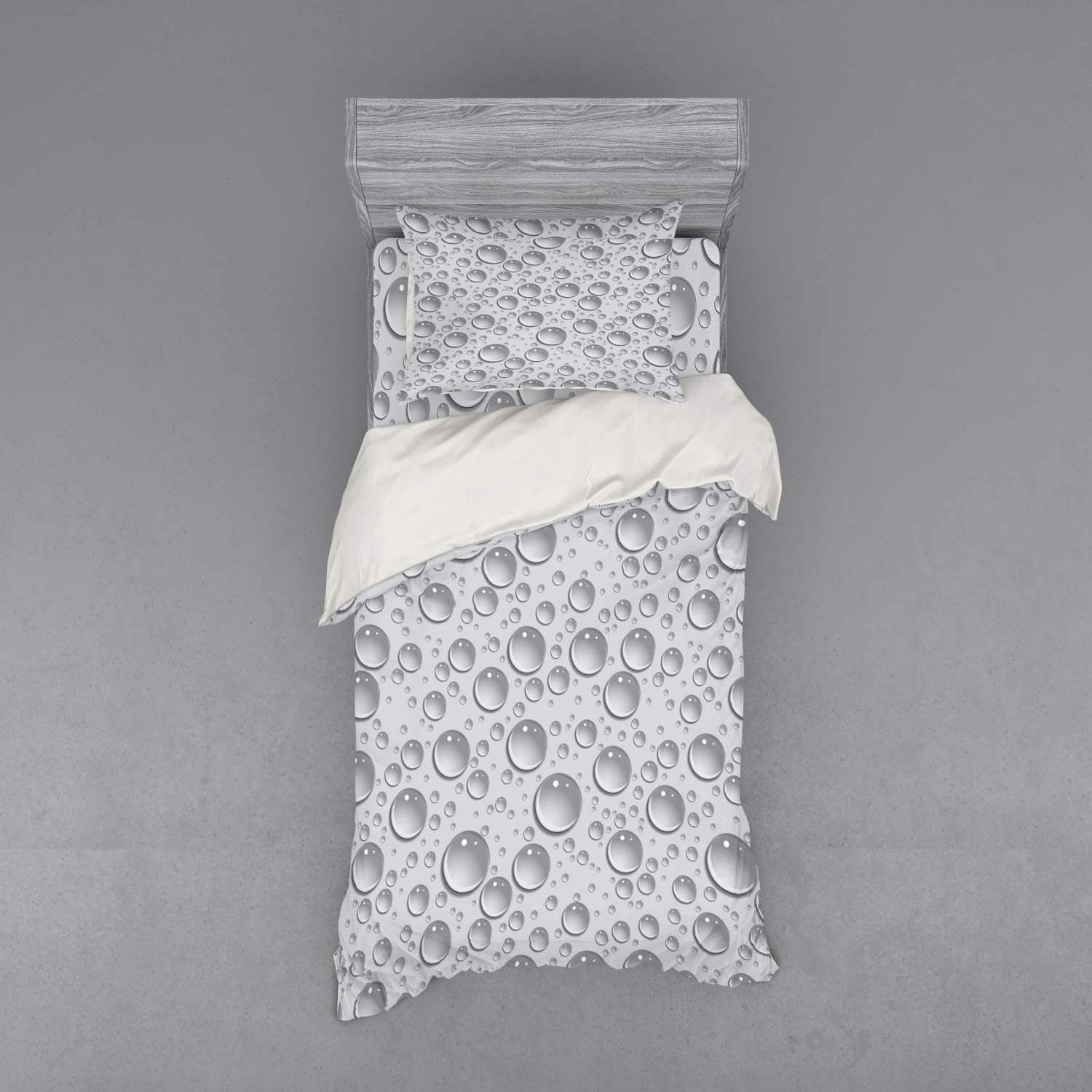 Ambesonne Grey 3-Piece Bedding Set - Small & Large Bubbles Water Pattern, Monochrome Aquatic Design, Twin Size Duvet Cover with Sham & Fitted Sheet | Refreshing Minimalist Bedroom Decor for Teens & Adults