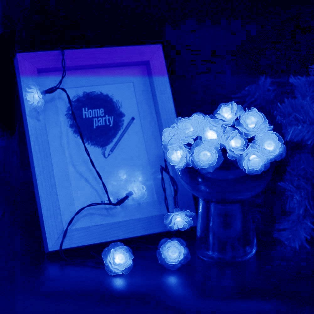 Solar Powered Flower String Lights - 20FT Waterproof 30LED Rose Fairy Lights with 8 Lighting Modes | Outdoor Garden Decor, Pathway Lighting, Wedding & Christmas Decoration (Blue) - Perfect for Patio, Backyard, Party & Holiday Decorations